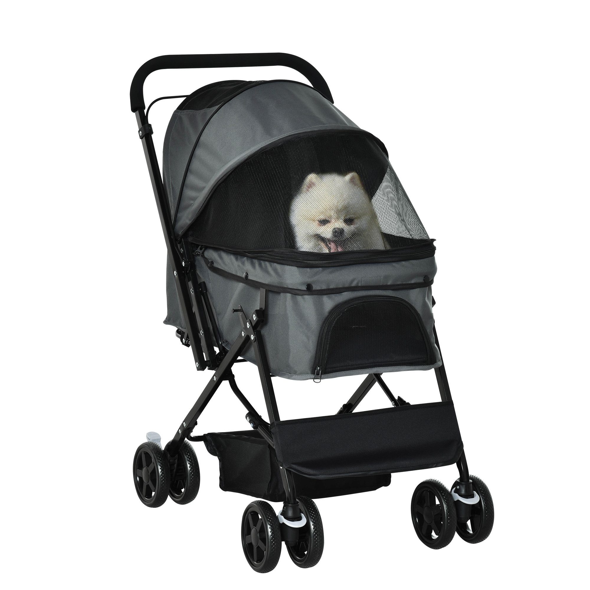 PawHut Hundebuggy Hundewagen Buggy Pet Stroller Oxford dunkelgrau, (Haustierwagen, 1-tlg), für kleine Hunde und Katzen, Oxford Dunkelgrau76,5 x 52 x 95 cm – Bild 2 von 5