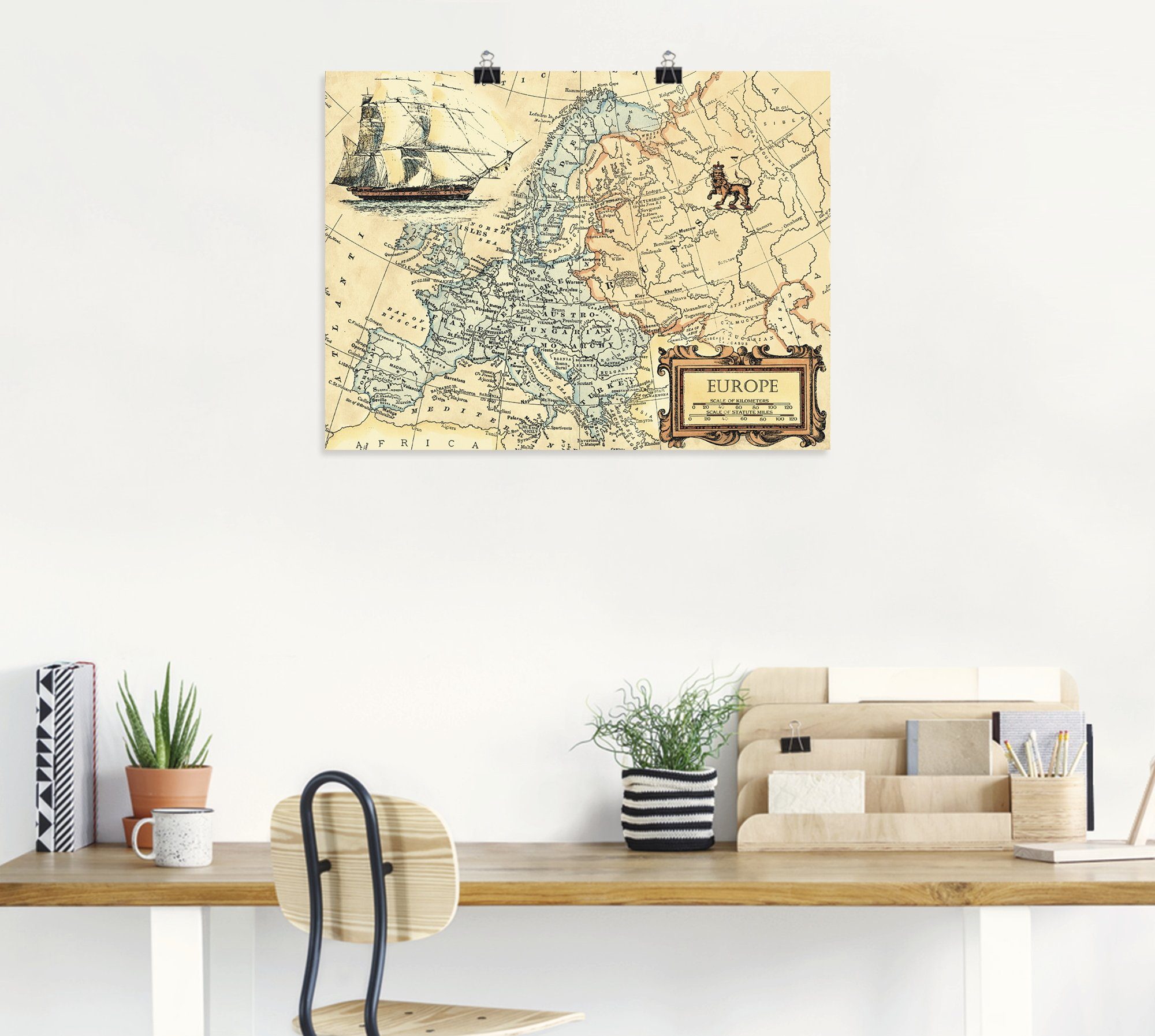 Größen Wandbild Artland St), Poster versch. Europakarte, Leinwandbild, (1 als Wandaufkleber in Alubild, oder Landkarten