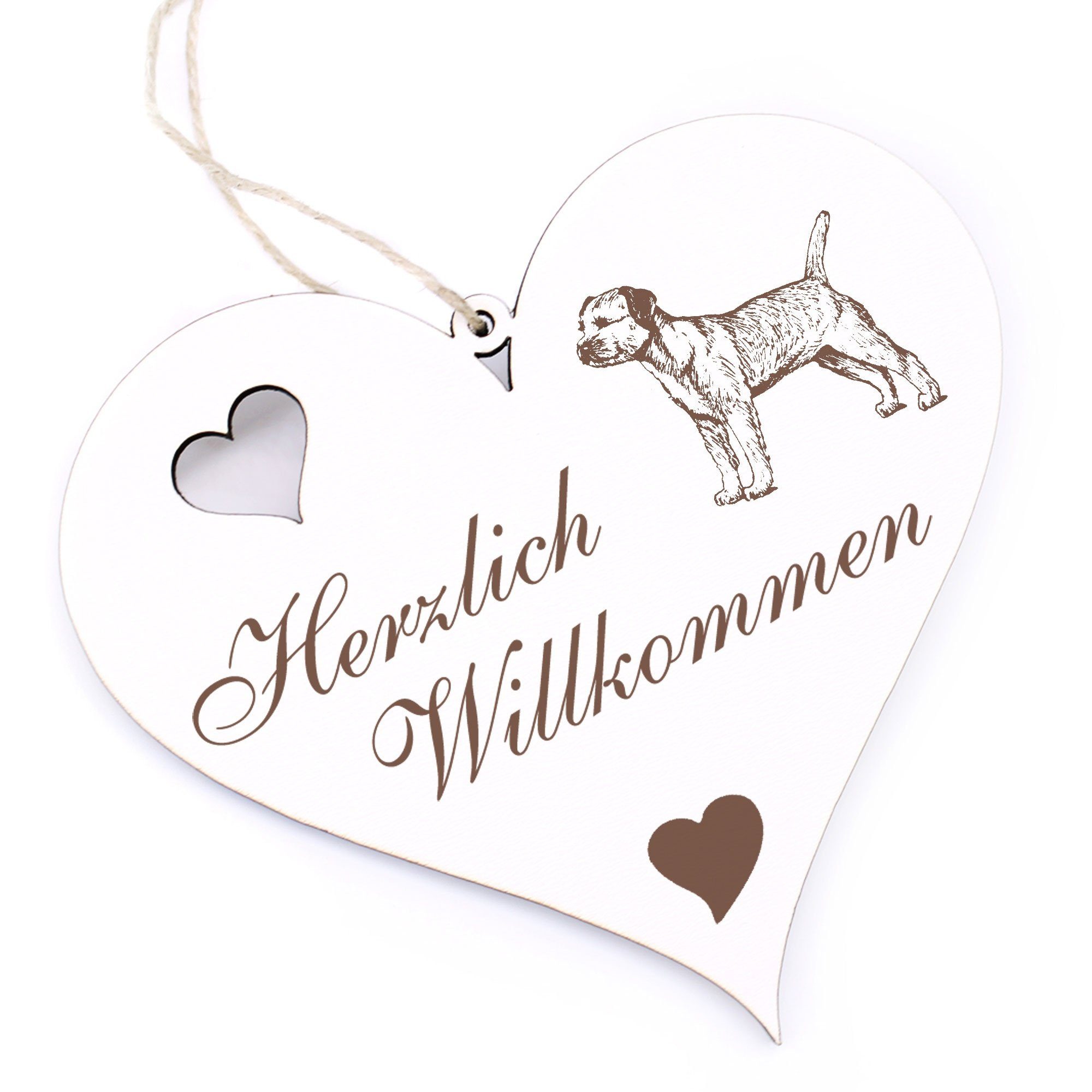 Dekolando Hängedekoration Herzlich Willkommen - Border Terrier - 13x12cm