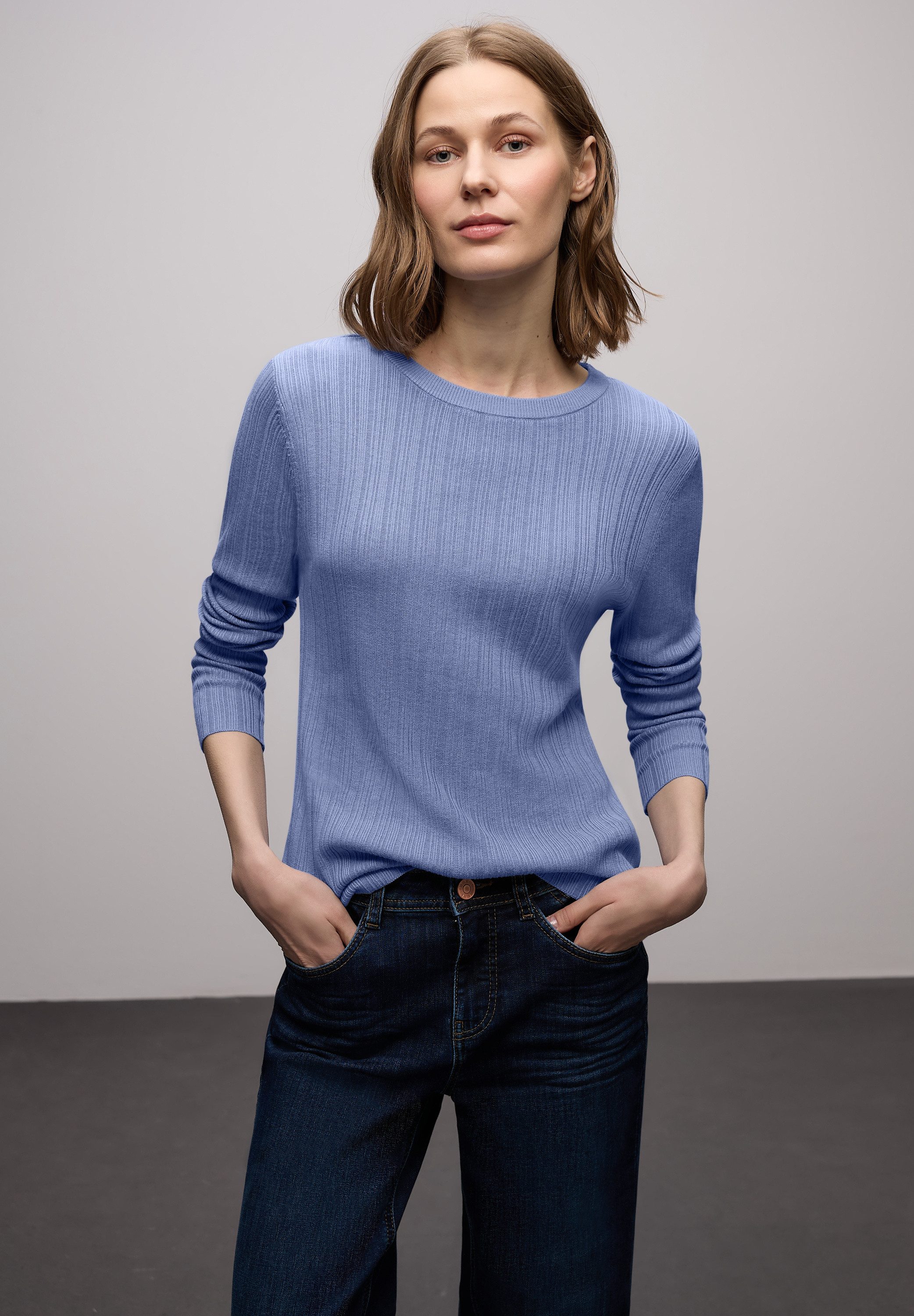 STREET ONE Strickpullover mit Rippstruktur und Viskose