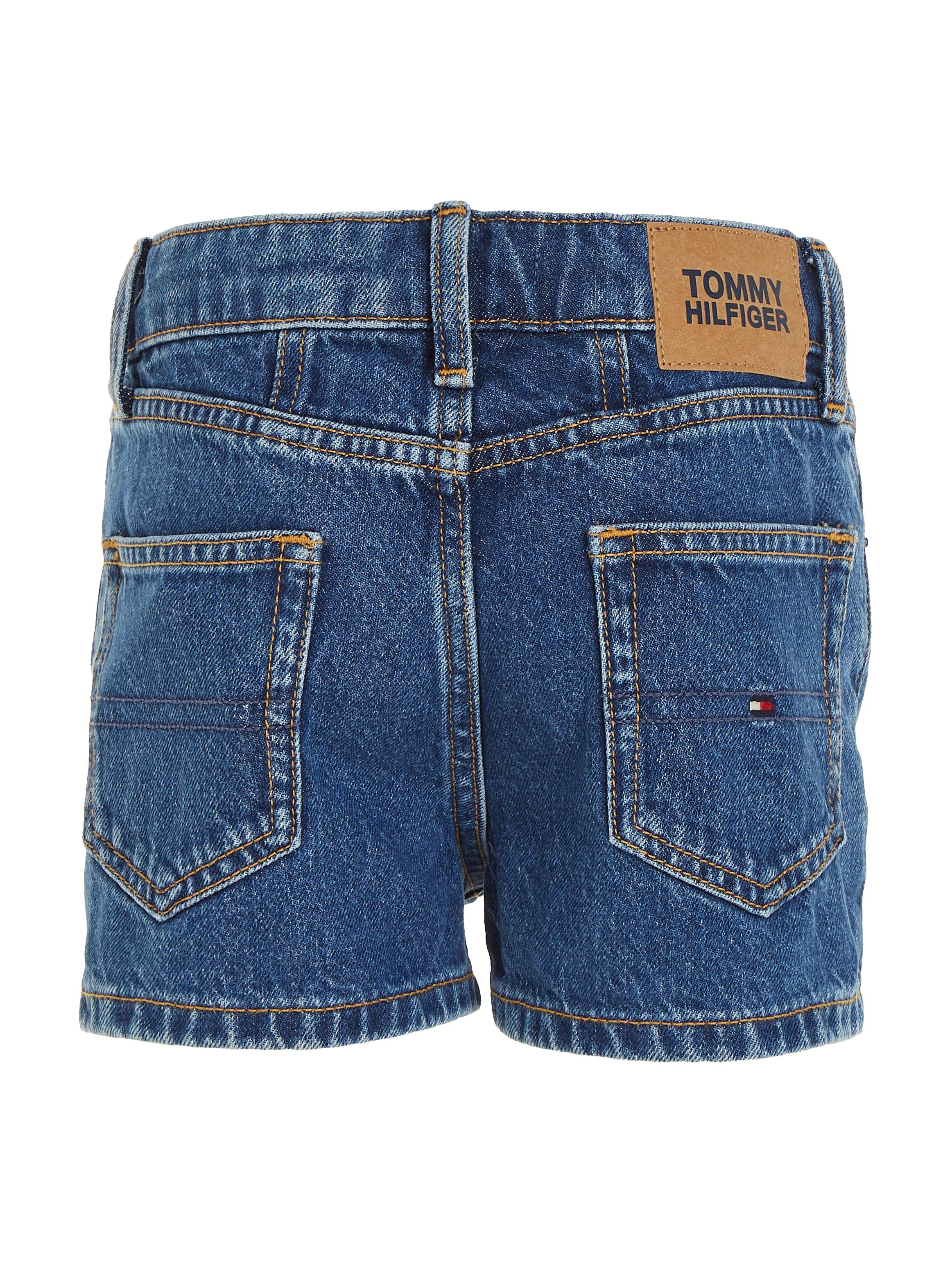 mit GIRLFRIEND Hilfiger MID Tommy Tommy Shorts Hilfger BLUE SHORTS Logo-Badge