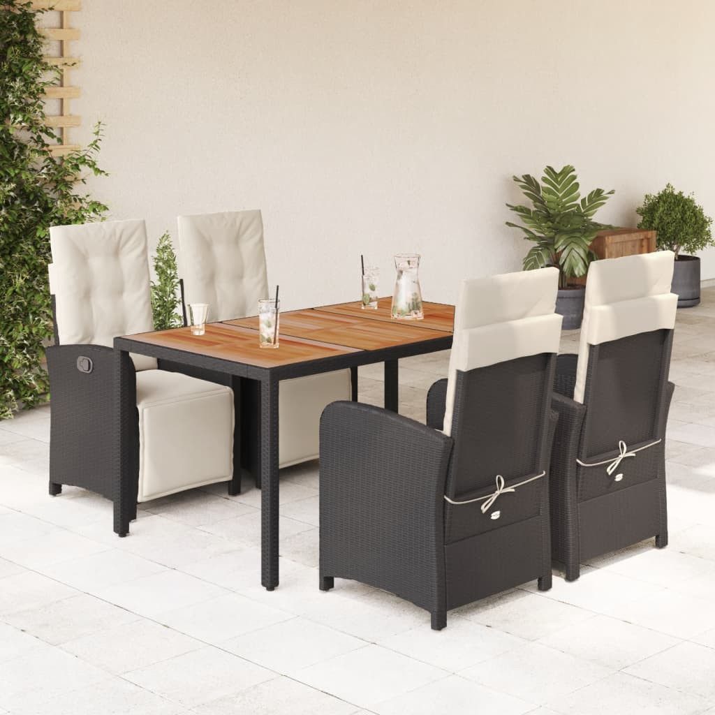 vidaXL GartenEssgruppe 5tlg. GartenEssgruppe mit Kissen Schwarz Poly