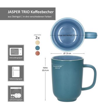Ritzenhoff & Breker Becher Ritzenhoff 6x Jasper TRIO Kaffeebecher 250ml Tee-Tassen Blau Gelb Rosa, Steingut