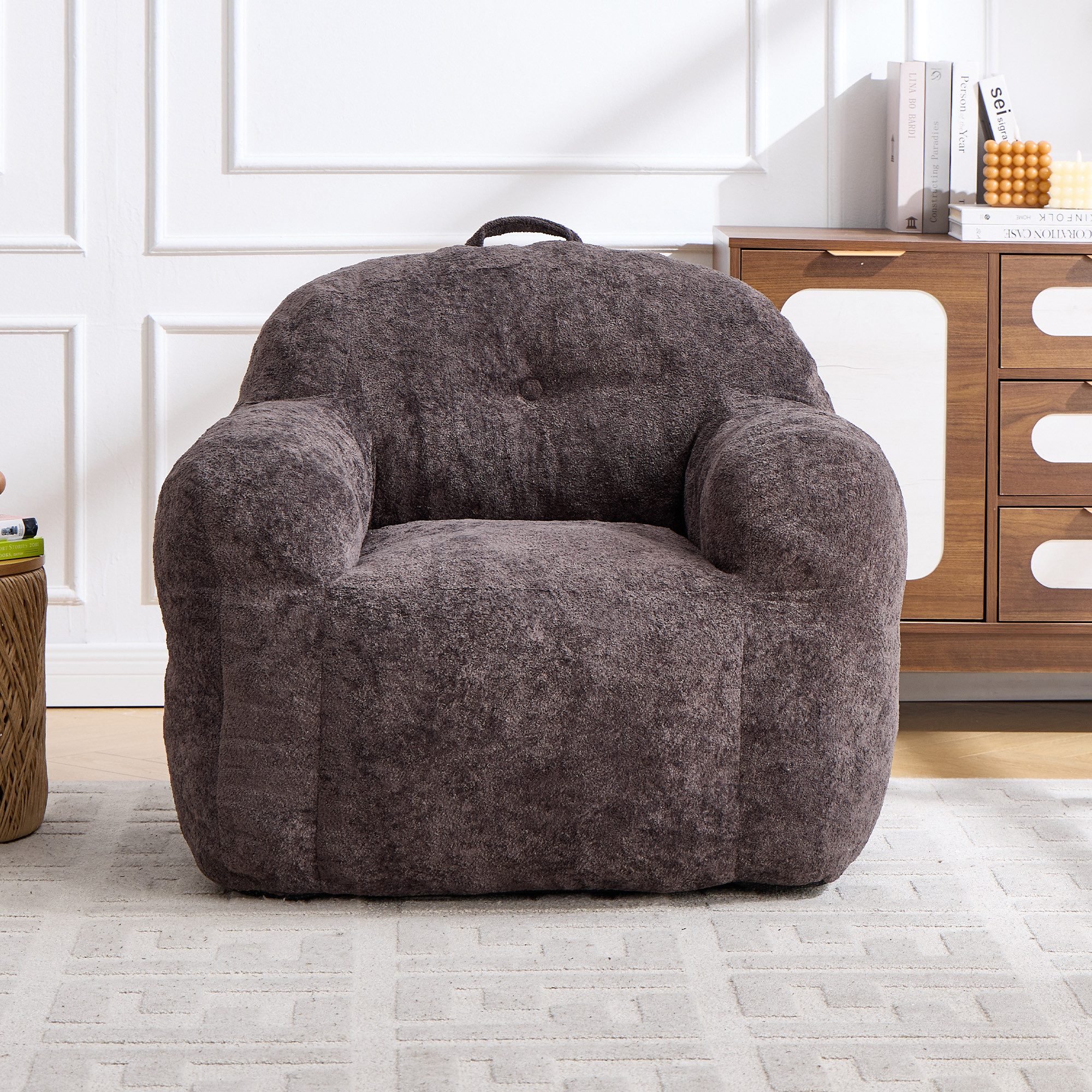 Leawin Relaxliege Sofas Wohnzimmer Loungesessel aus Chenille-Kunstfell weich, Bean Bag Sessel mit Schaumstoffflocken und ohne Montage