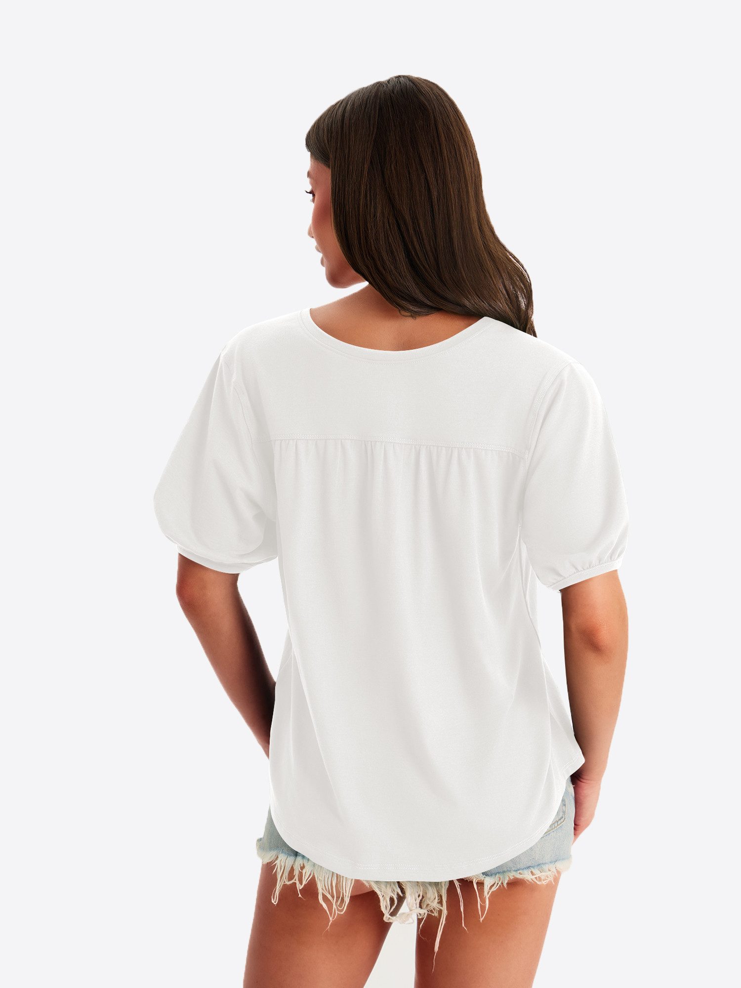 Imily Bela T-Shirt Damen Puffbluse mit V-Ausschnitt (Packung, 1-tlg., 1per- günstig online kaufen