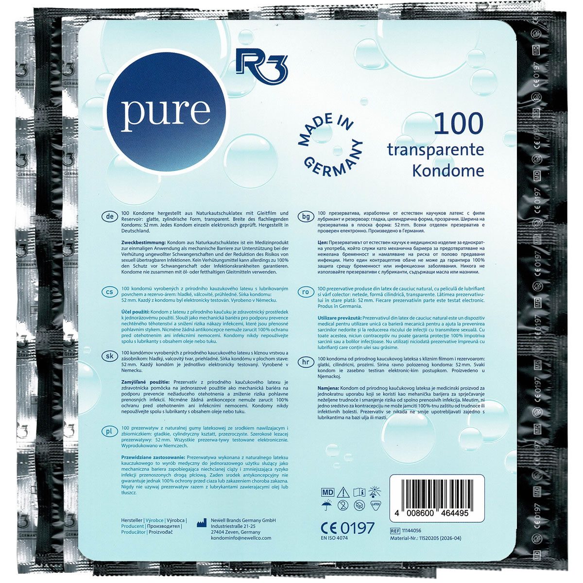 R3 Kondome Pure Packung mit, 100 St., transparente klassische Kondome, Made in Germany