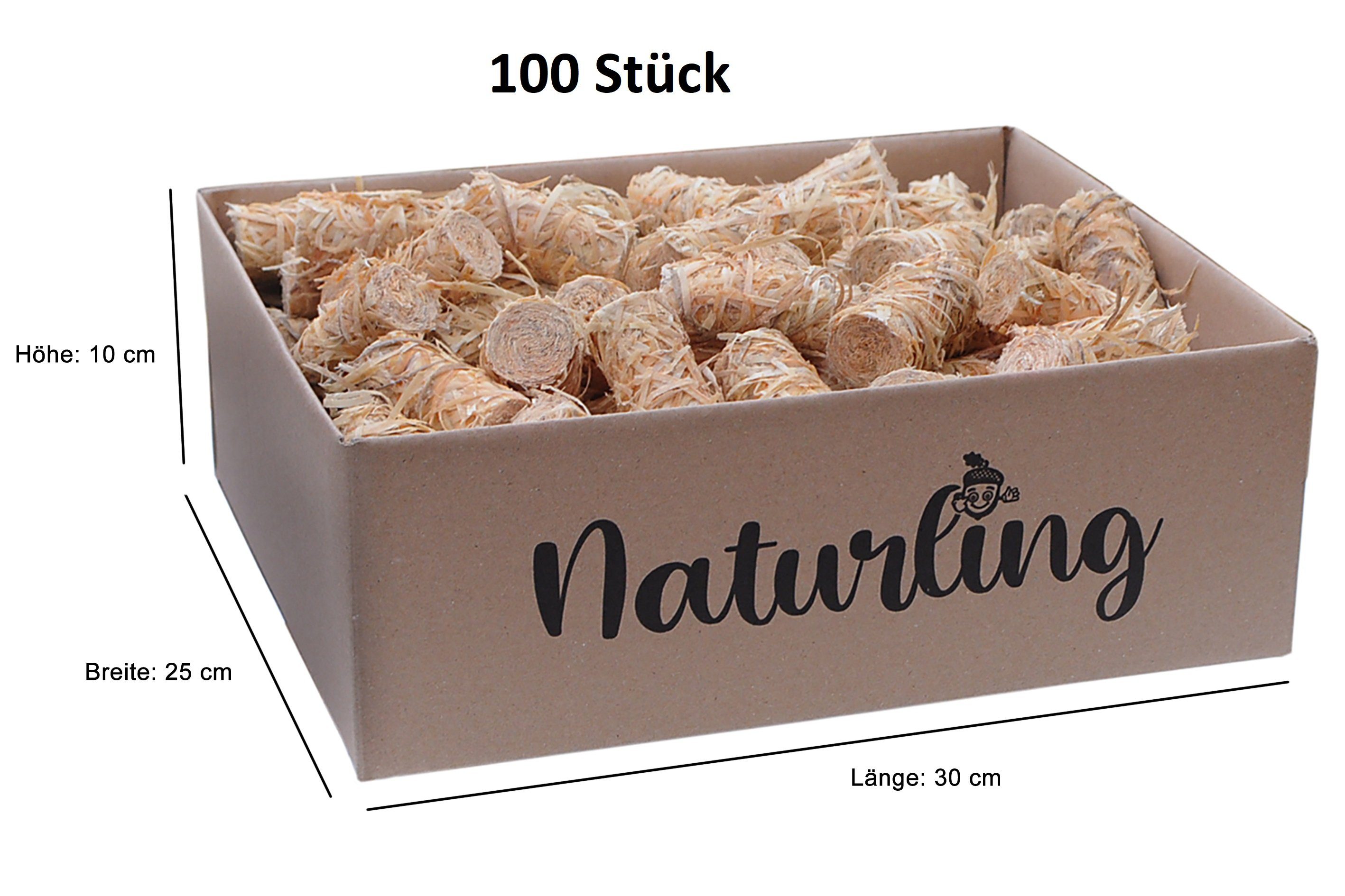 naturling Grillanzünder Holzwolle Anzünder gewachst, 1.25 kg, (100-St), natürliche Bio Anzündwolle für Kamin und Grill