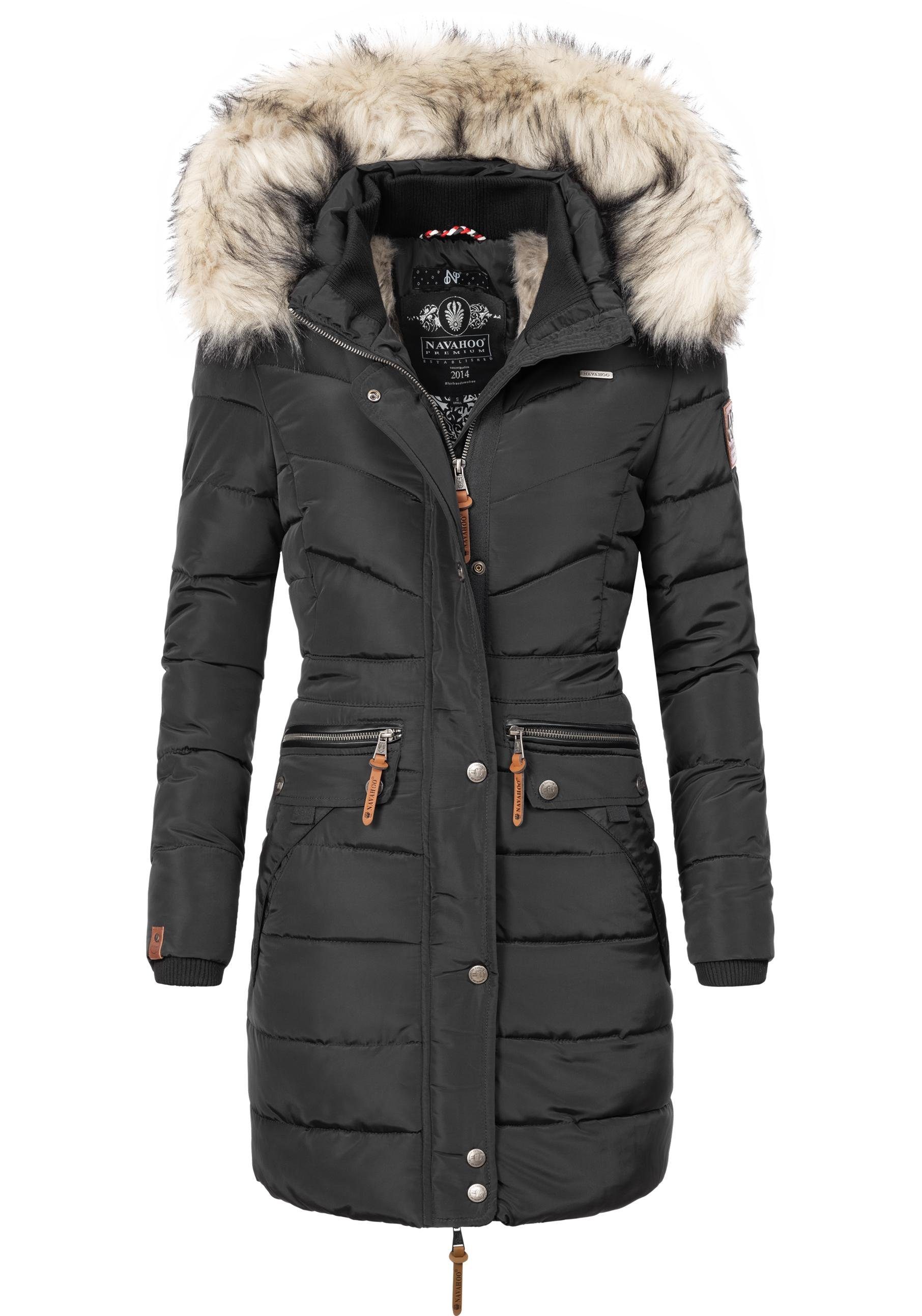 Navahoo Steppmantel Paula stylischer Winter Parka m. edlem Fellimitat