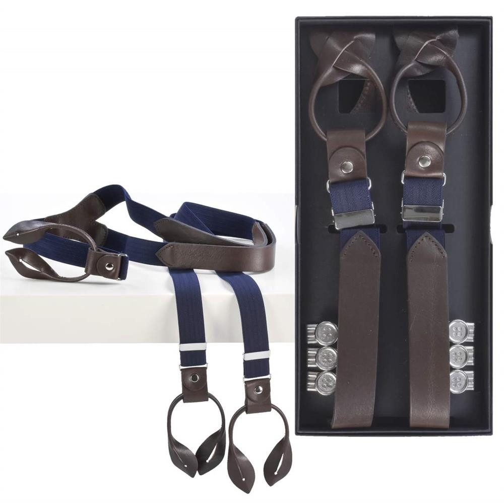 LLOYD Men’s Belts Hosenträger Casuals Holländer, Hosenclips, 25mm Bandbreite, dunkelblau, braune Lederparts