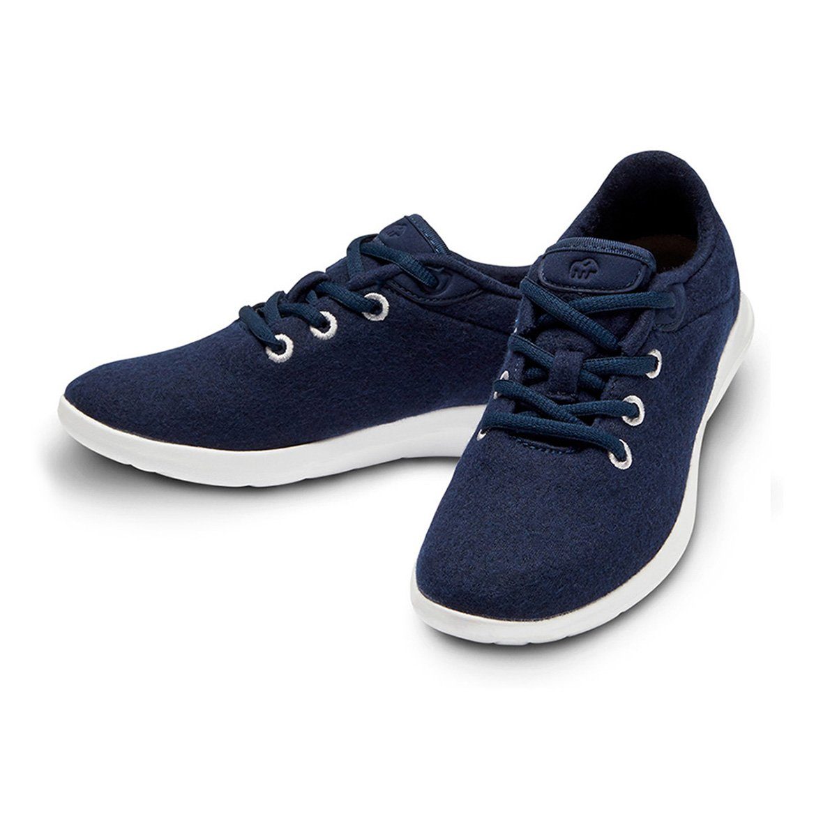 merinos - merinoshoes.de Bequeme Damen Lace- Up, Sportschuhe Sneaker atmungsaktive dunkelblaue Schuhe aus weicher Merinowolle, Extra Weit dunkelblau-weiß | Sneaker low