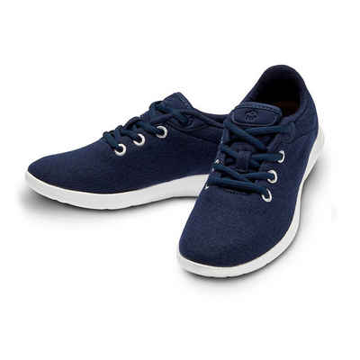 merinos - merinoshoes.de Bequeme Damen Lace- Up, Sportschuhe Sneaker atmungsaktive dunkelblaue Schuhe aus weicher Merinowolle, Extra Weit