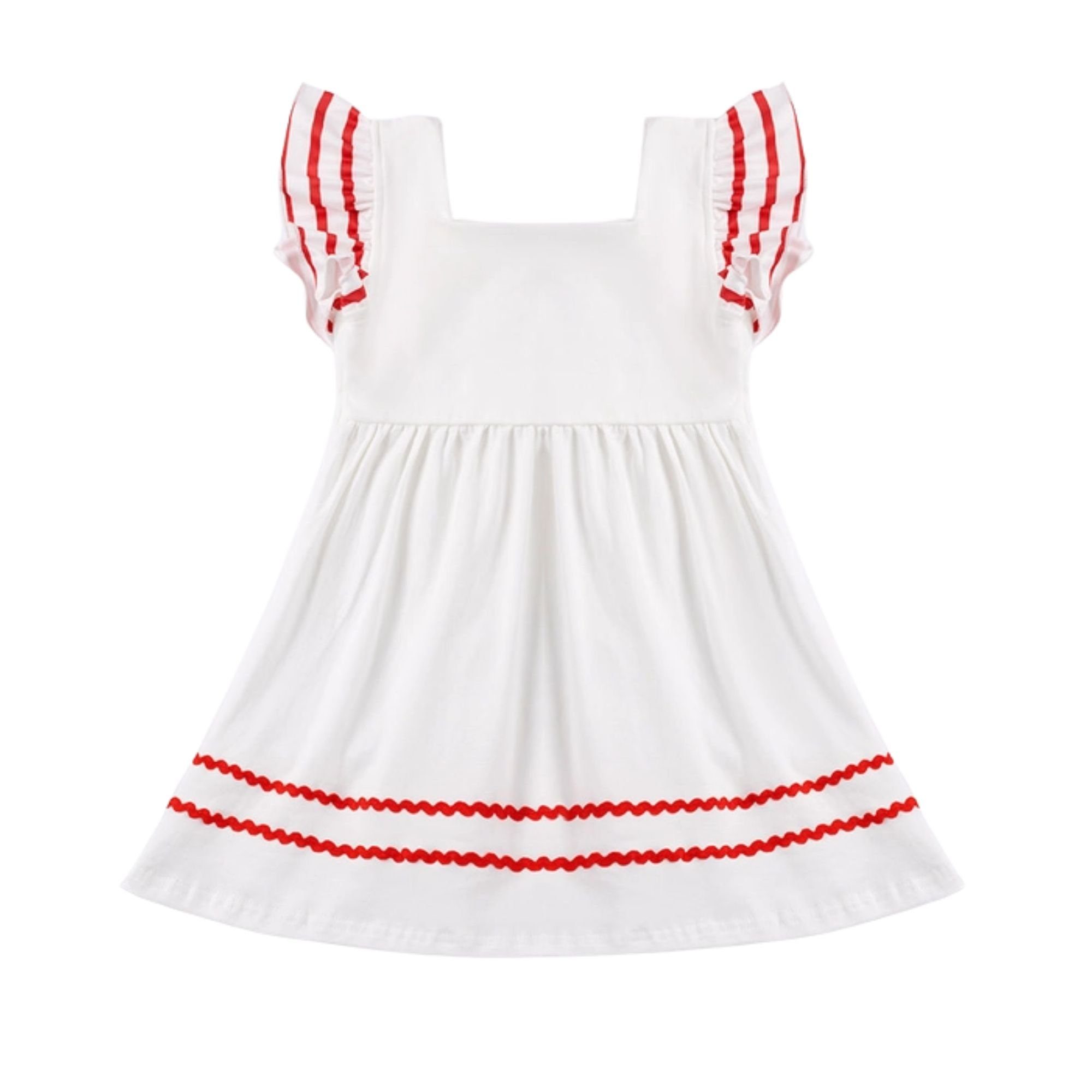 suebidou für ausgestellt Rüschenkleid Sommerkleid Kontrastnähte Midikleid Mädchen Kleid weiß