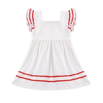 suebidou Midikleid Rüschenkleid für Mädchen Sommerkleid Kleid weiß ausgestellt Kontrastnähte