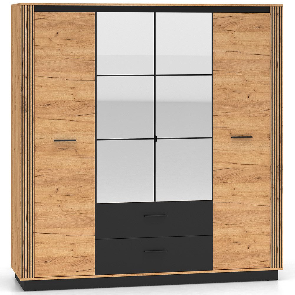 Lomadox Kleiderschrank URBANIA-131 Garderobenschrank 200 cm breit Wardrobe modern in Eiche mit schwarz