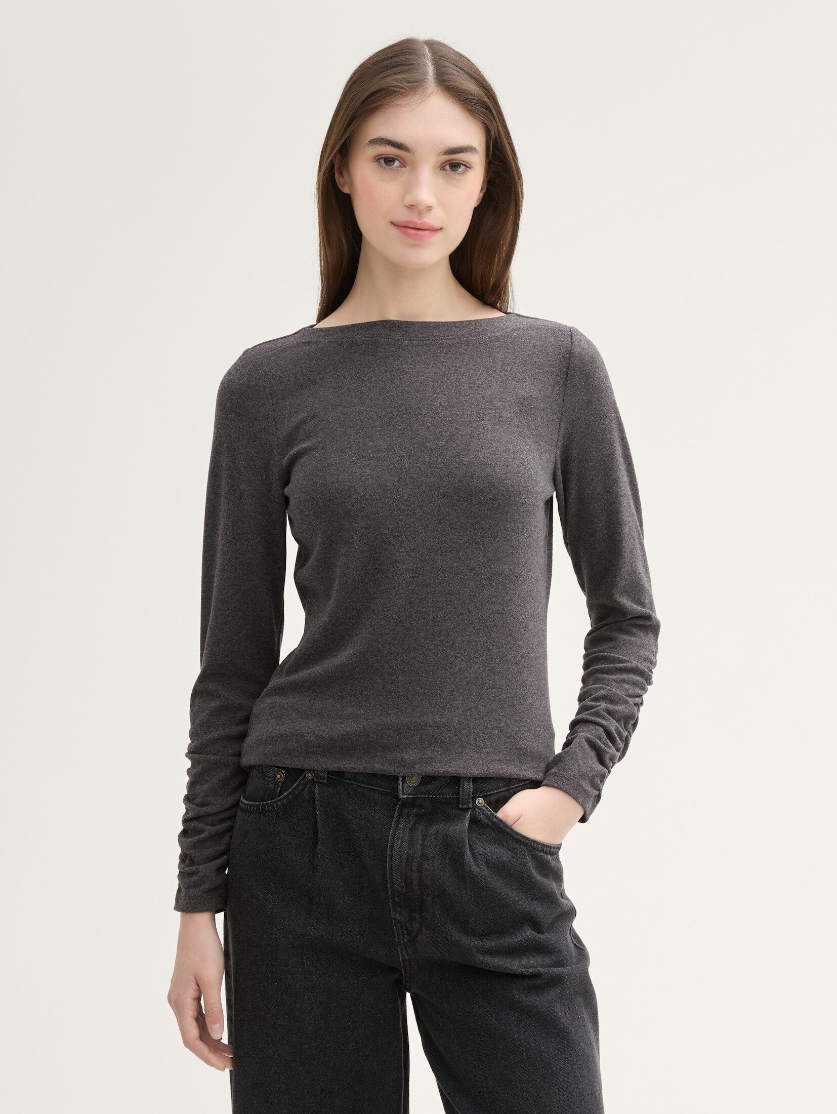 TOM TAILOR Denim Langarmshirt T-Shirt Basic Langarmshirt mit Raffärmeln günstig online kaufen