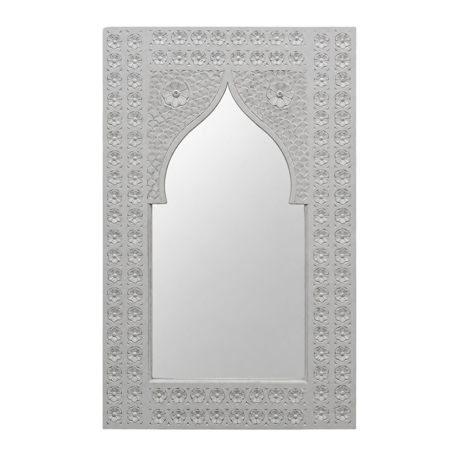 Marrakesch Orient & Mediterran Interior Wandspiegel Miroir Nasha en bois de manguier brun naturel, cadre sculpté, 120 cm (1-St), Handarbeit