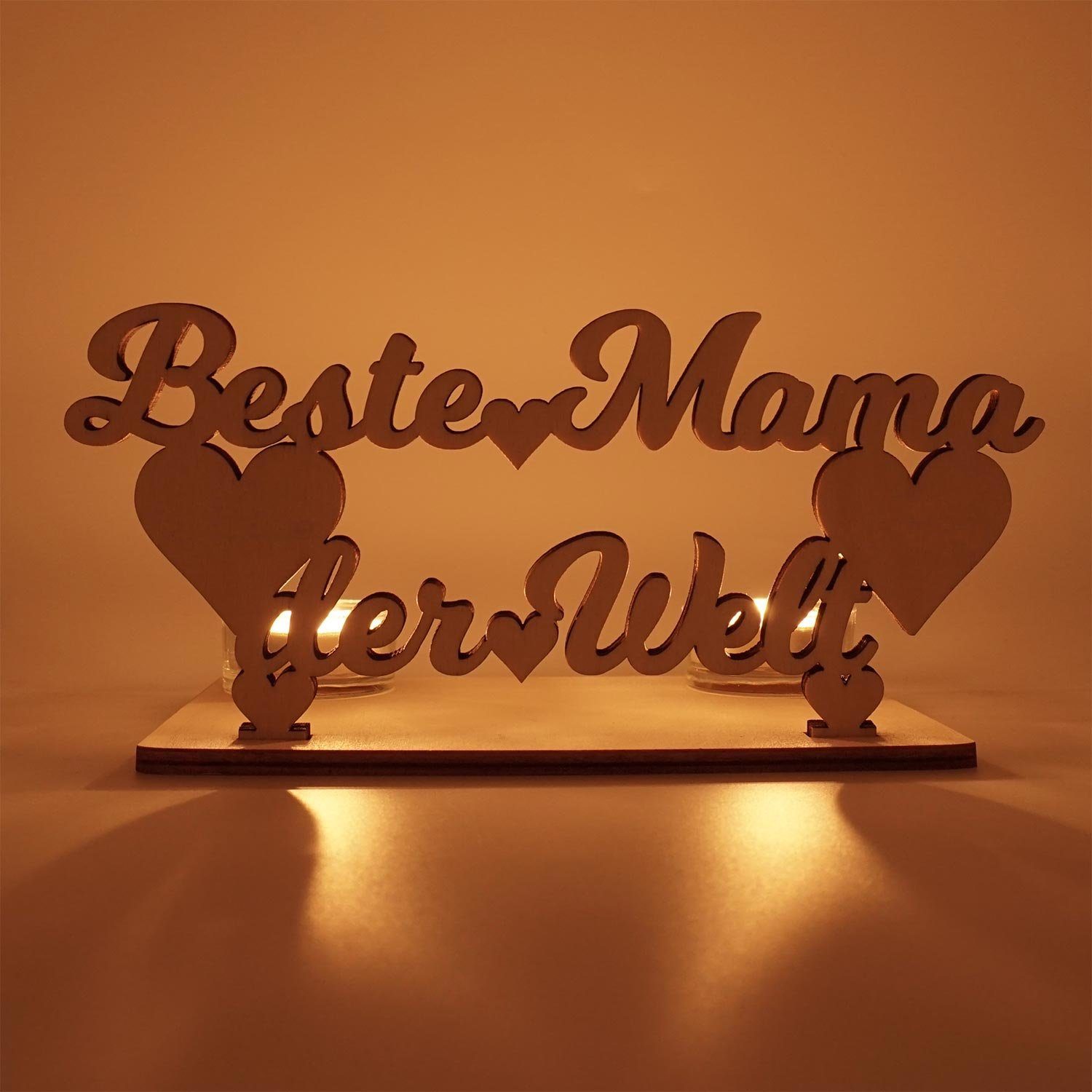 Namofactur Teelichthalter Beste mit - Herzen Mama für Holz 2 aus Kerzenständer Holz Teelichter aus - Welt Schriftzug (2-teilig), der Muttertagsgeschenk Deko