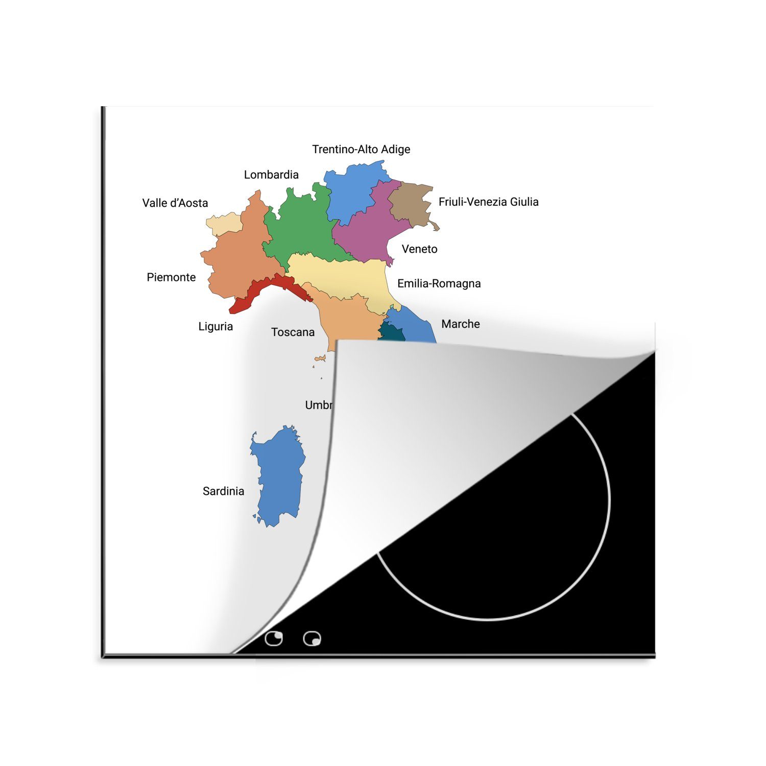 Region, für MuchoWow Herdblende-/Abdeckplatte 78x78 (1 Karte Italien - Ceranfeldabdeckung, cm, von Vinyl, Arbeitsplatte tlg), küche