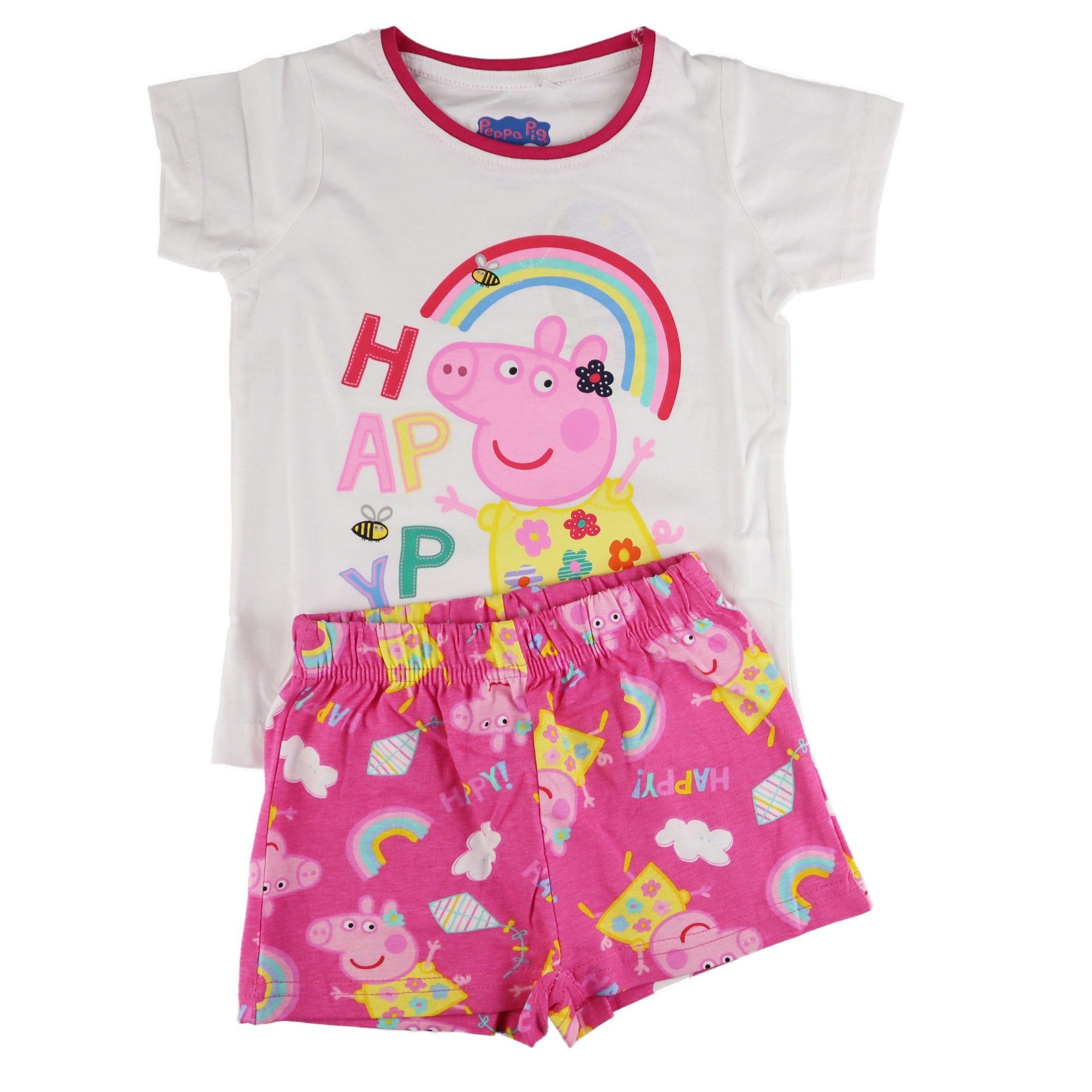 Peppa Pig Schlafanzug Kinder Pyjama für Mädchen (2 tlg) Gr. 92 bis 116, 100% Baumwolle Weiß