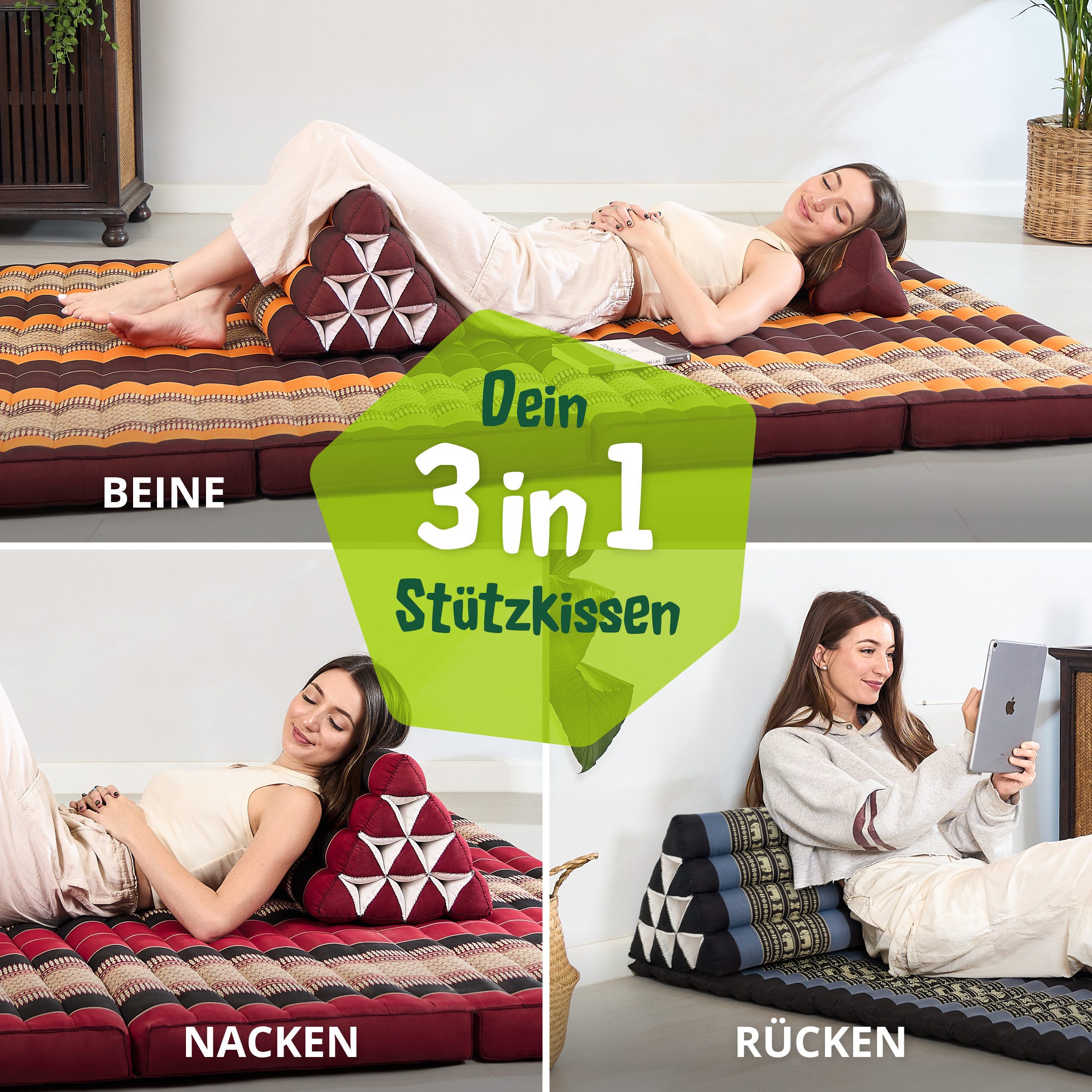 livasia Keilkissen Dreieckskissen 80 cm breit (Classic) - 33x80x30cm -, Kapok, vegan, handgefertigt