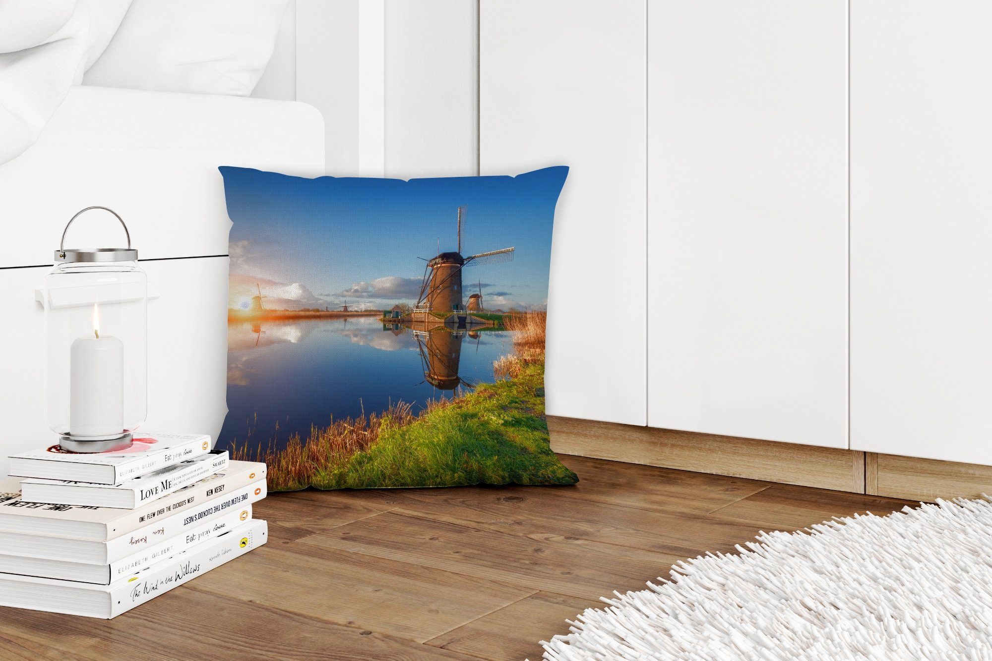 Windmühle - Zierkissen für Füllung Sonne, mit Schlafzimmer, Deko, Dekokissen Sofakissen Wohzimmer, Wasser MuchoWow -