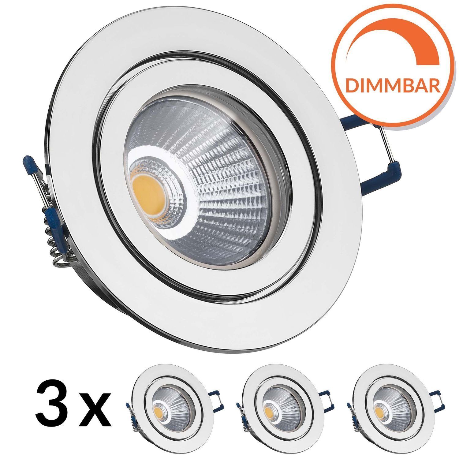 LEDANDO LED Einbaustrahler 3er IP44 LED Einbaustrahler Set extra flach in chrom mit 6,5W Leuchtmi