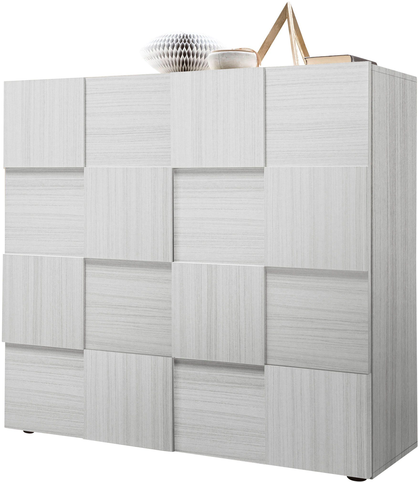 Highboard Dama Höhe 111 cm, Breite 121 cm, Kommode 2 Türen, Hochkommode