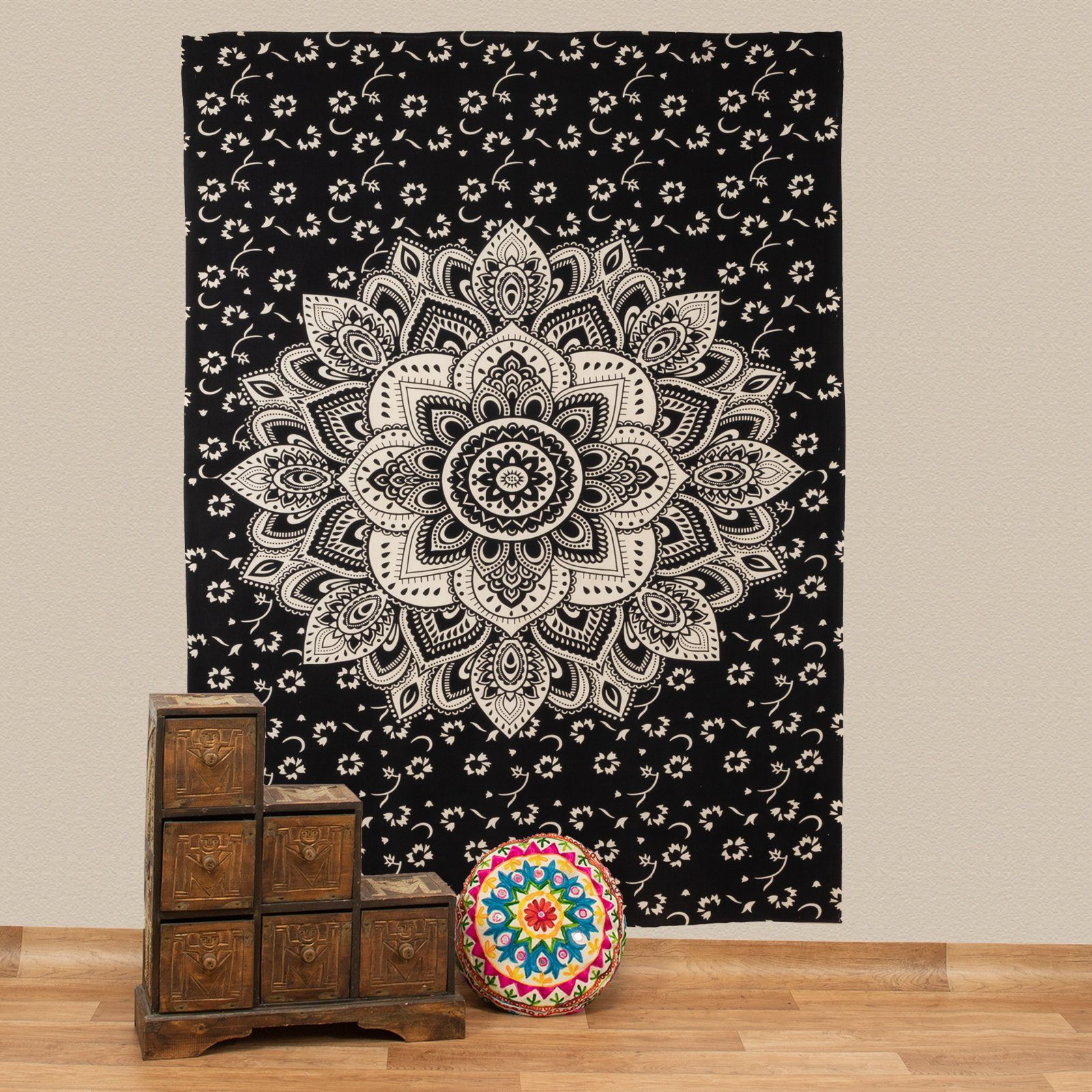 Wandteppich Tagesdecke Wandbehang Deko Tuch Indisches Mandala ca. 200 x 230cm, KUNST UND MAGIE