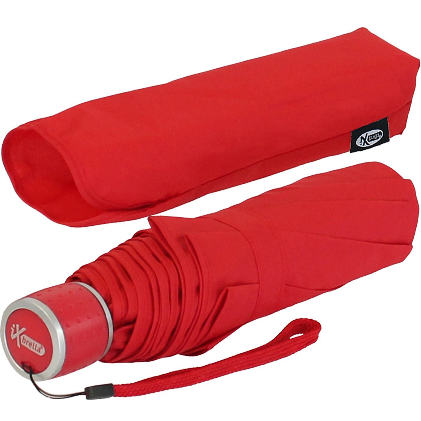 leicht, Ultra Taschenregenschirm extra großem farbenfroh iX-brella - mit - Dach rot Mini Light