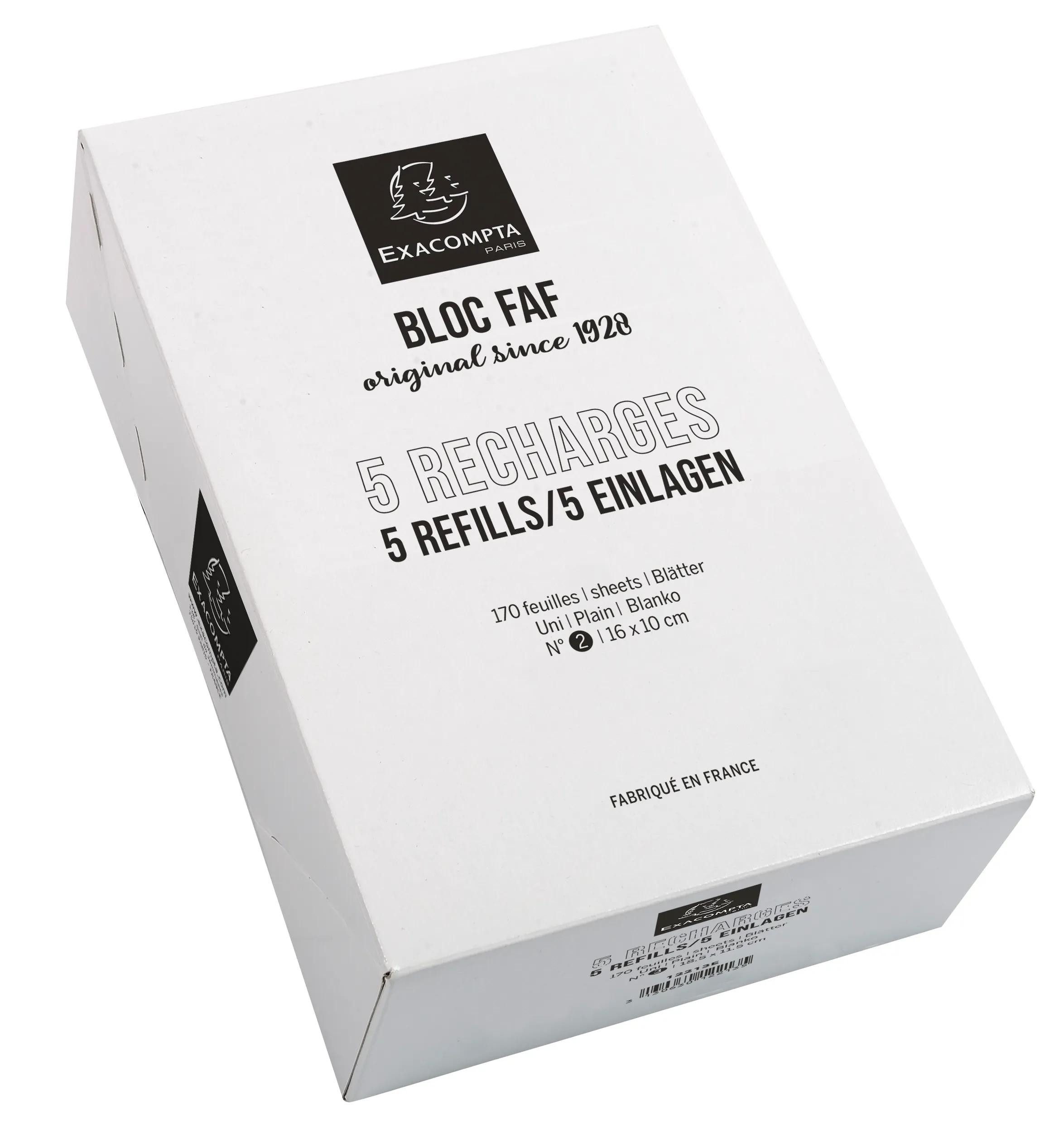 EXACOMPTA Notizheft Schachtel mit 5 Einlagen für Block FAF blanko, 16x10cm - 12212E, Einlagen