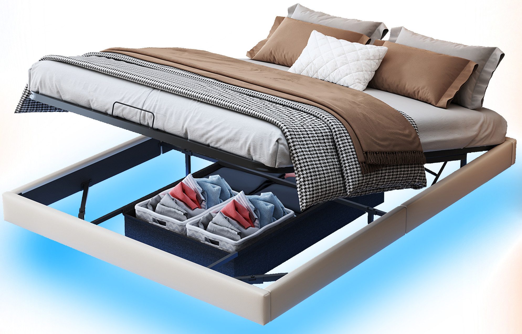 FUROKOY Polsterbett 160x200cm Polsterbett LED schwebende Bett günstig online kaufen