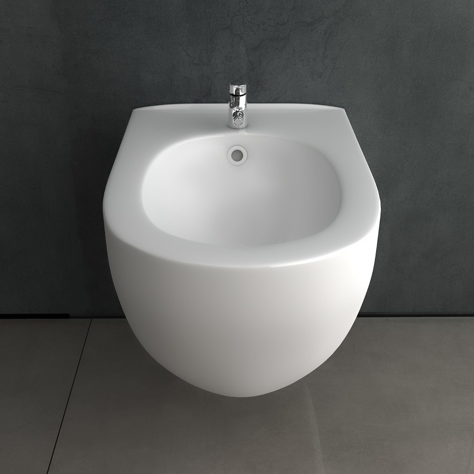 Alpenberger Bidet Hänge Bidet Keramikschüssel für Intimdusche Podusche, Oval, Wandmontage, Waagerecht Abgang, mit Überlauf und Hahnloch, 1 tlg., Wand-Bidet aus Keramik