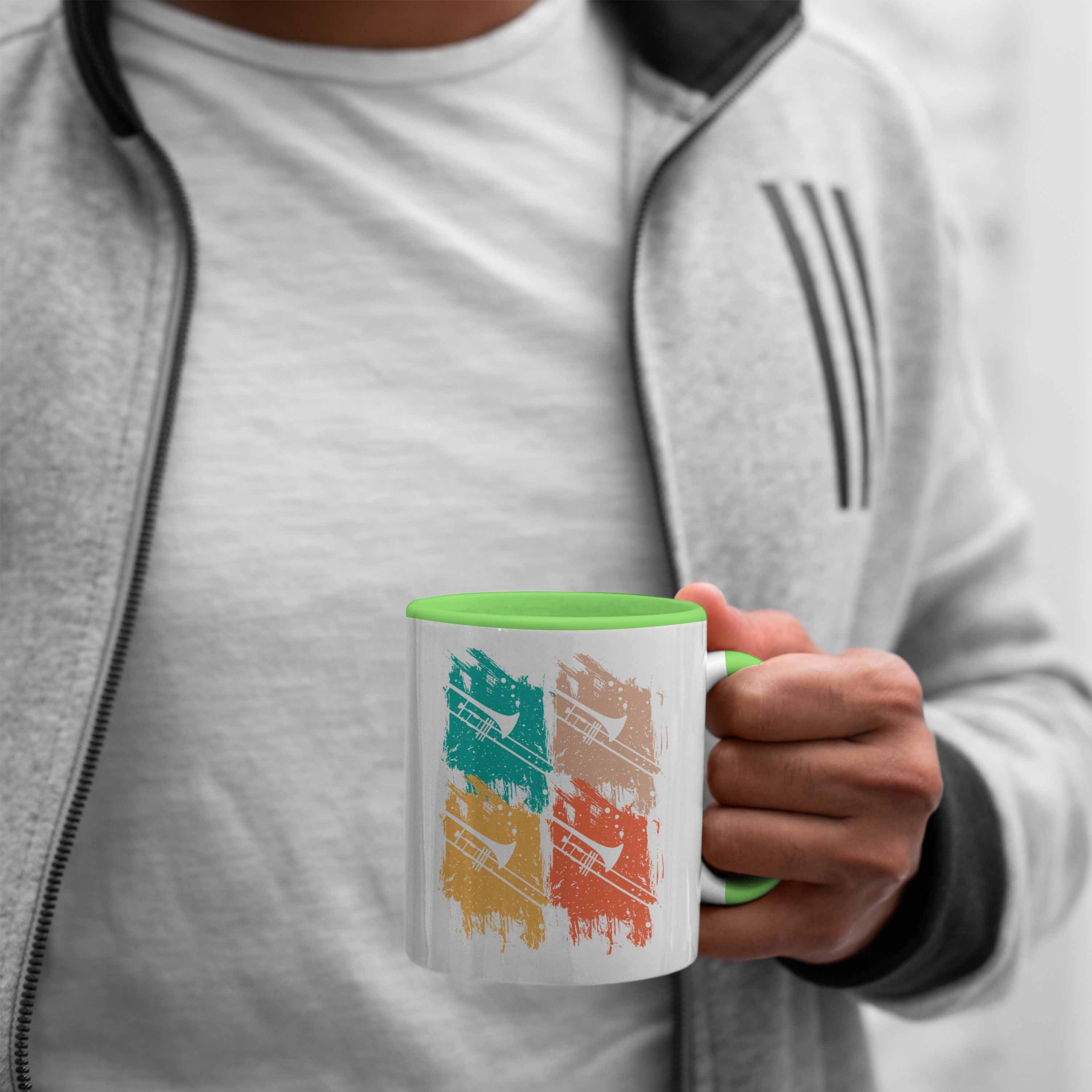 Posaune Trendation Kaffeebecher Tasse Posaunist Geschenk Tasse Retro Geschenkid Grafik Grün