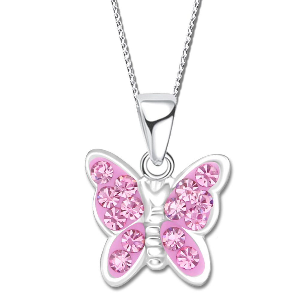 Limana Kette mit Anhänger Mädchen Damen Kinder Halskette echt 925 Sterling Silber Schmetterling, Silberkette mit Zirkonia Silberschmuck rosa K656o 40+5cm