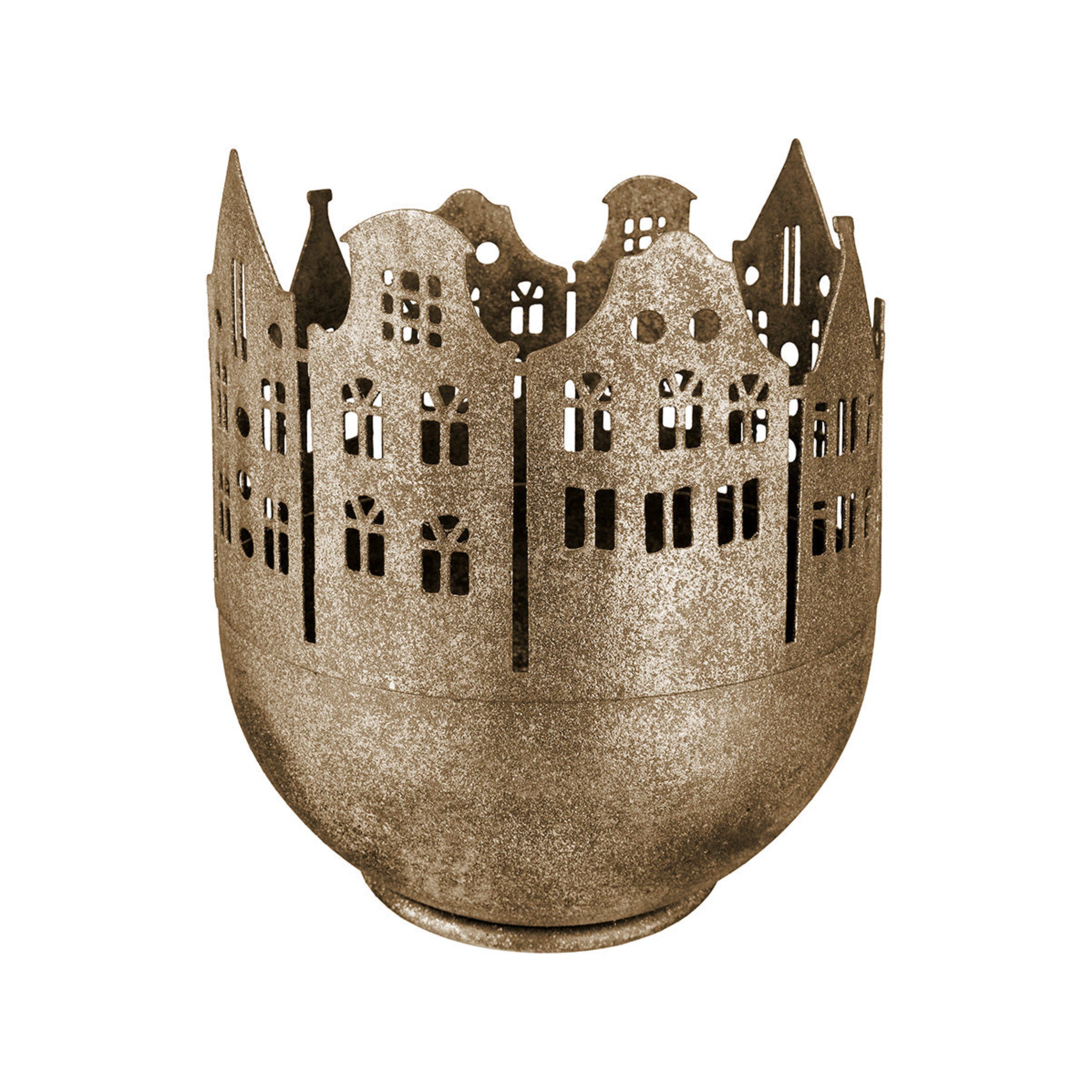 GILDE Windlicht Windlicht „Stadtlichter“ von Gilde – Gold mit Hausmotiv Ø 18 cm