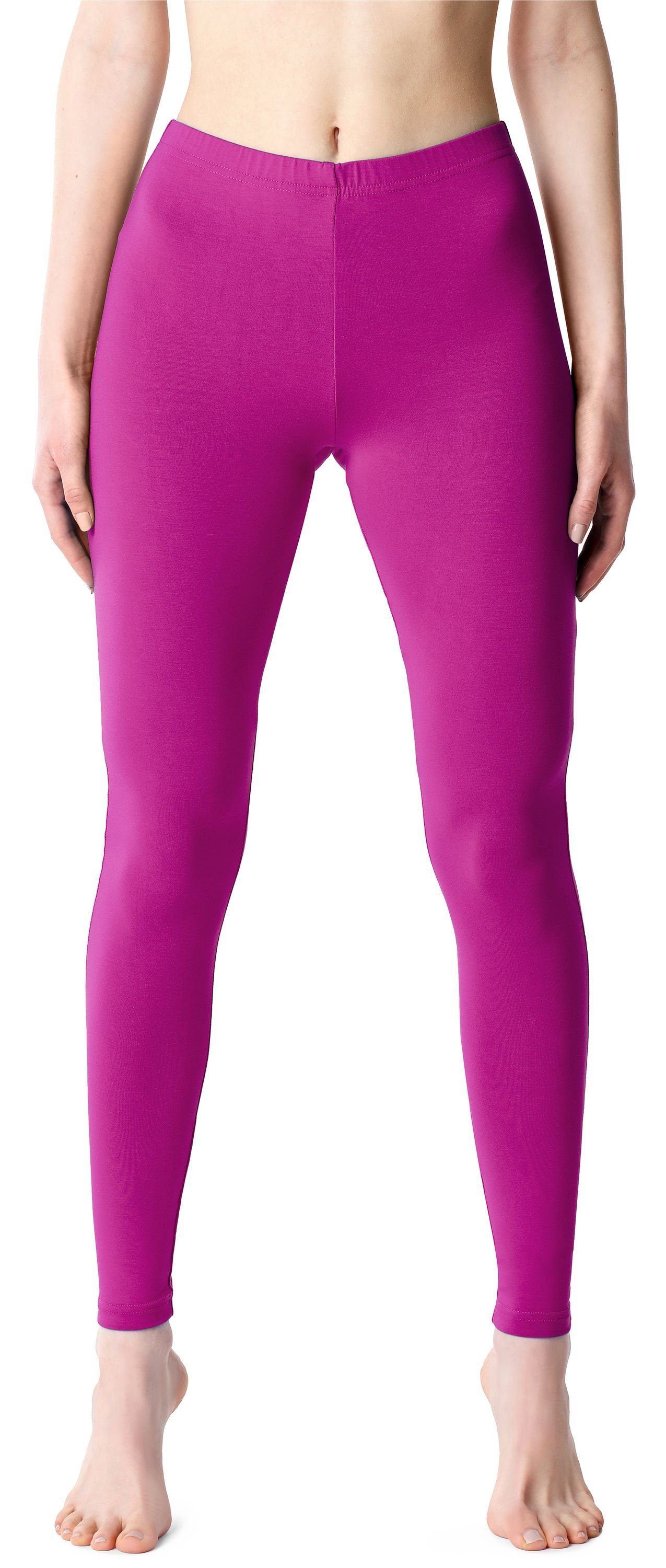 Viskose Leggings Bund aus Fuchsie BLV50-203 elastischer Lange (1-tlg) Leggings Damen Bellivalini