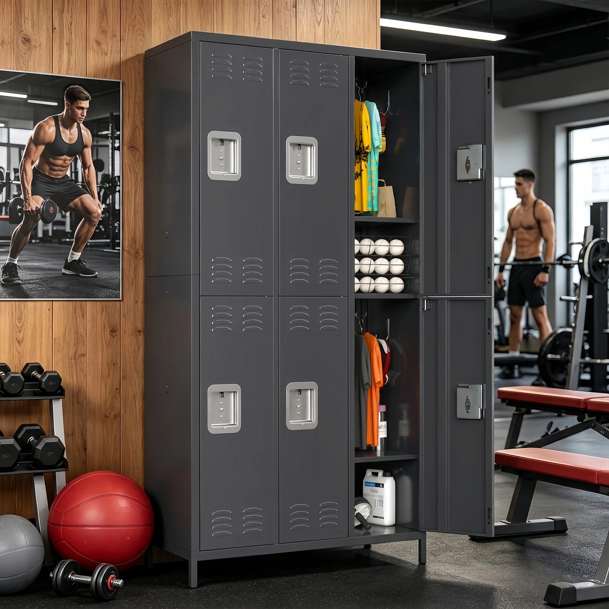 AOBABO Mehrzweckschrank mit Haken, geeignet für Schulen, Fitnessstudios (1-St) Metallschrank mit 6 Türen, 90x40x183cm