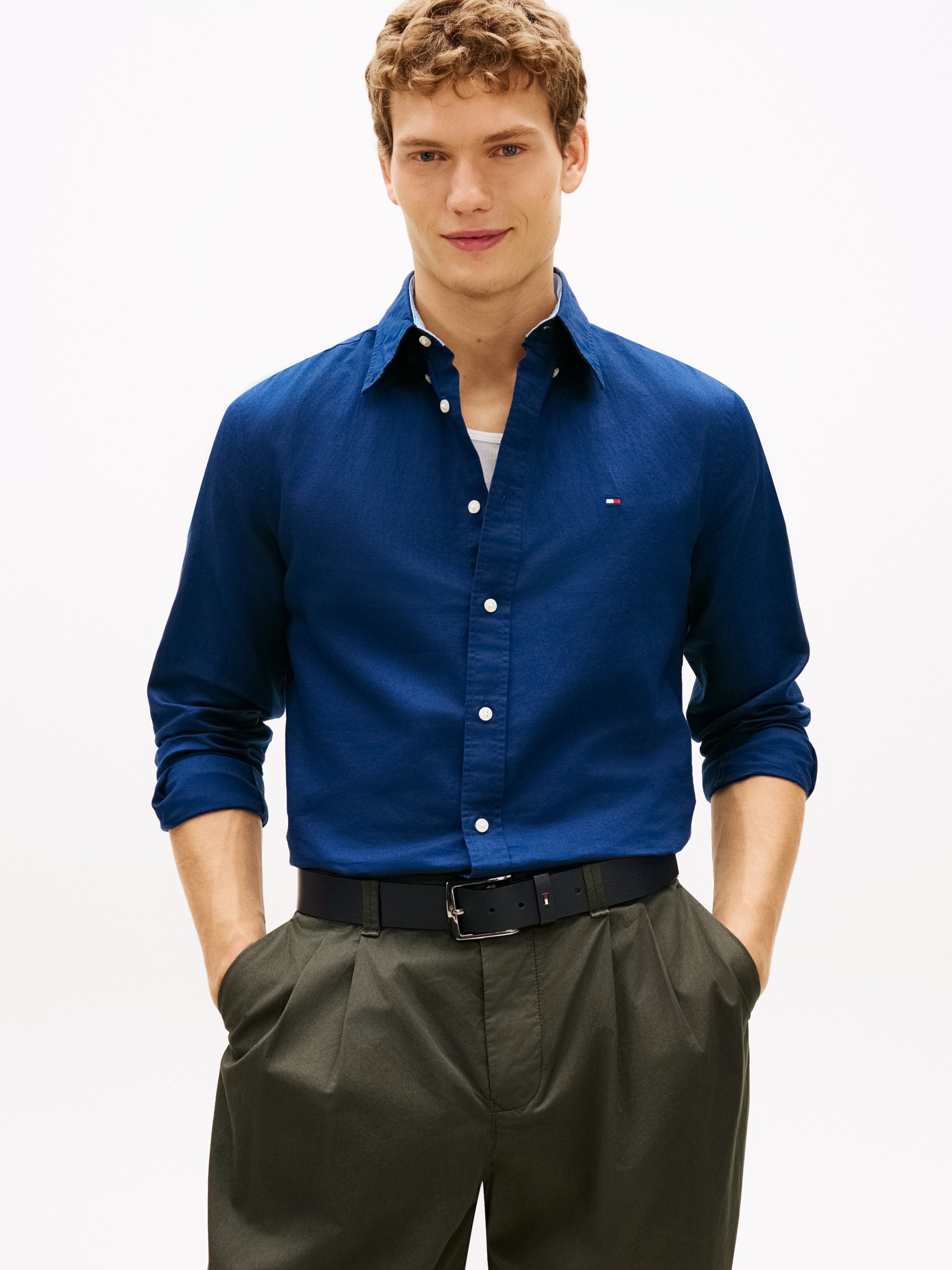 Tommy Hilfiger Langarmhemd LINEN BLEND SOLID BTD Regular Fit Leinen