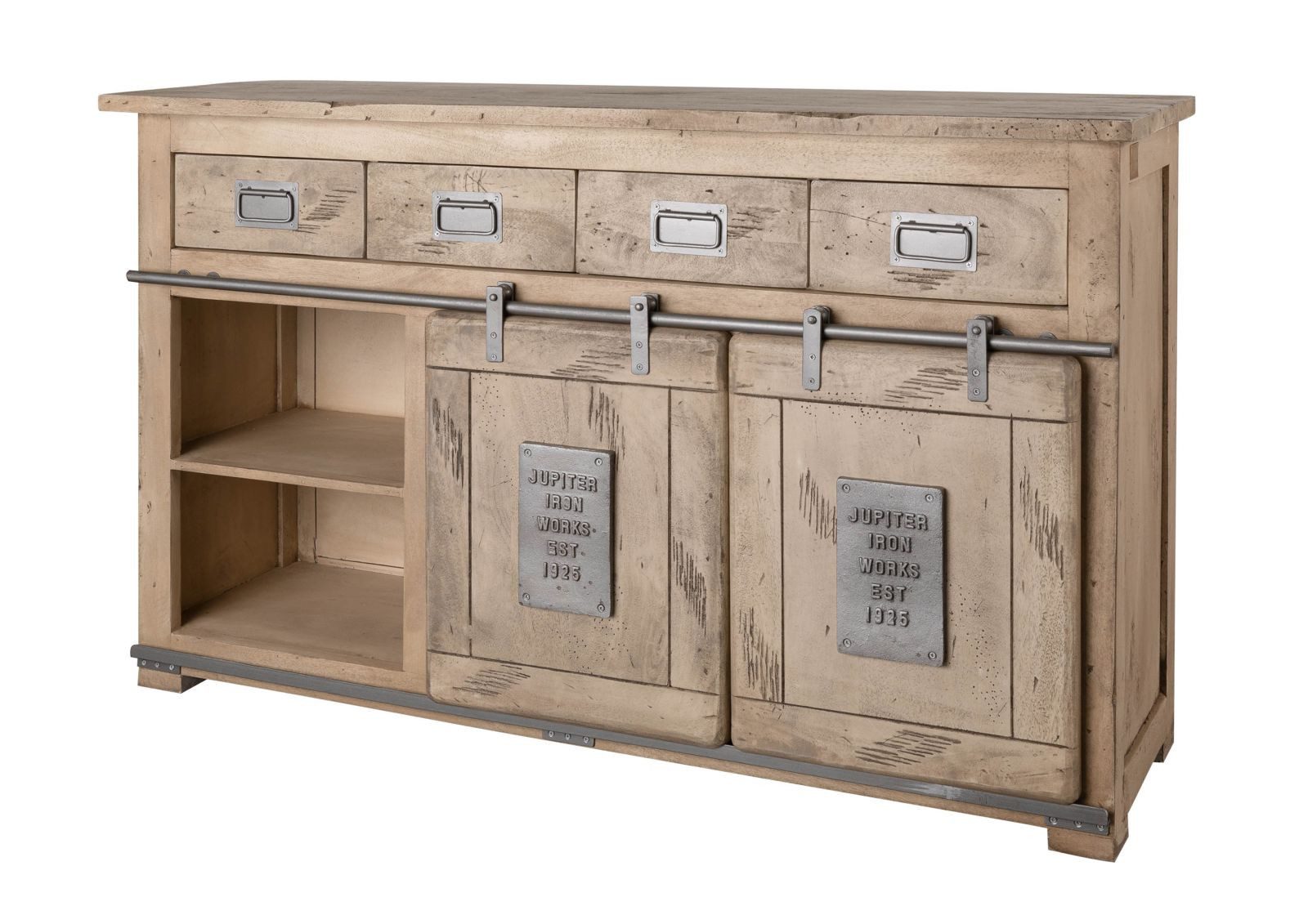 Massivmoebel24 Sideboard RAILWAY Mango Massivholz beige (Massivholz montiert 84 kg RAILWAY #319), Mango 150x45x90 (BxTxH) beige lackiert