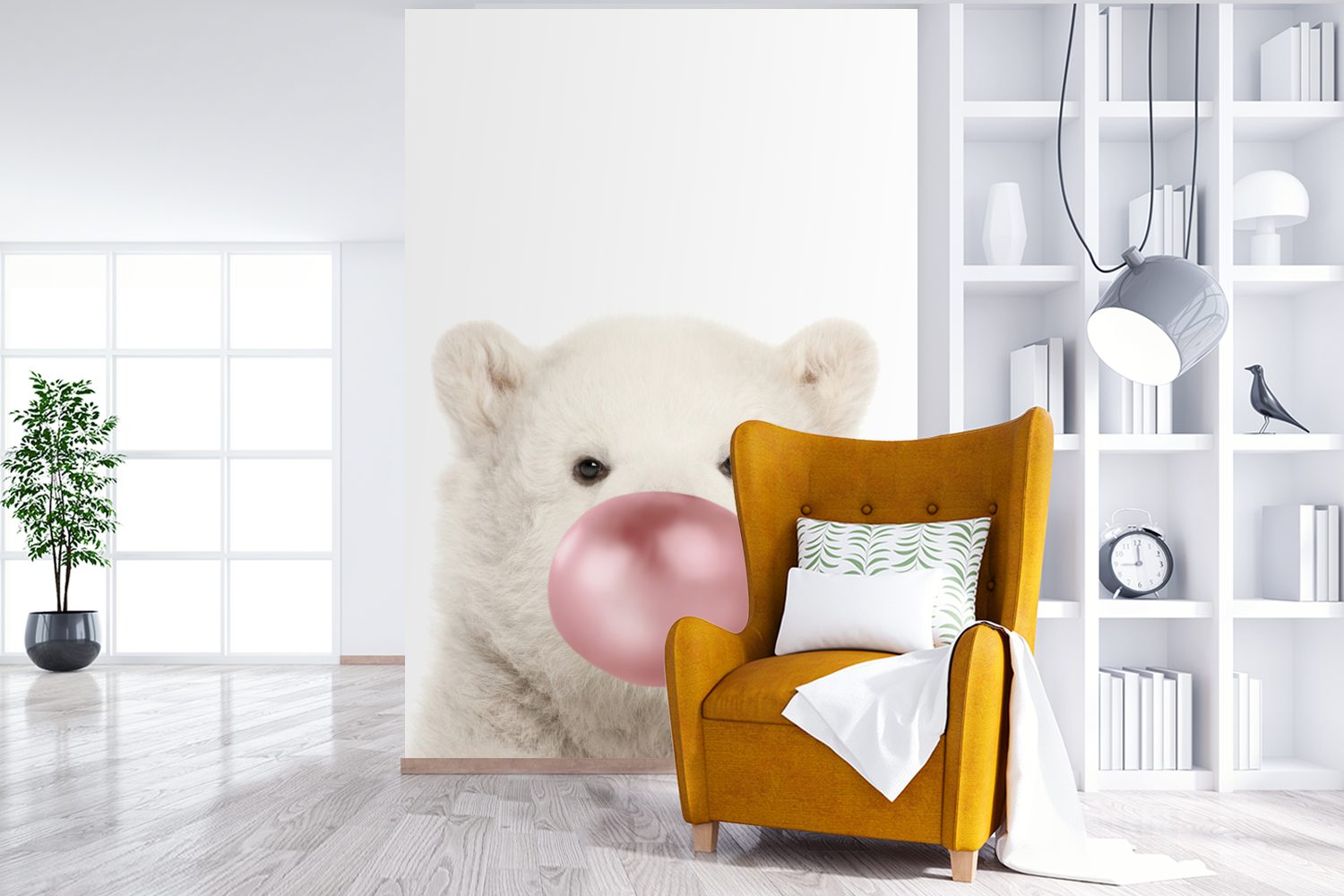 St), Wohnzimmer, bedruckt, Blow Matt, Mädchen - - -, Kaugummi Für Bubble - Vinyl MuchoWow (3 Eisbärenbaby Tapete Kinder Tiere Montagefertig - für Wandtapete Fototapete