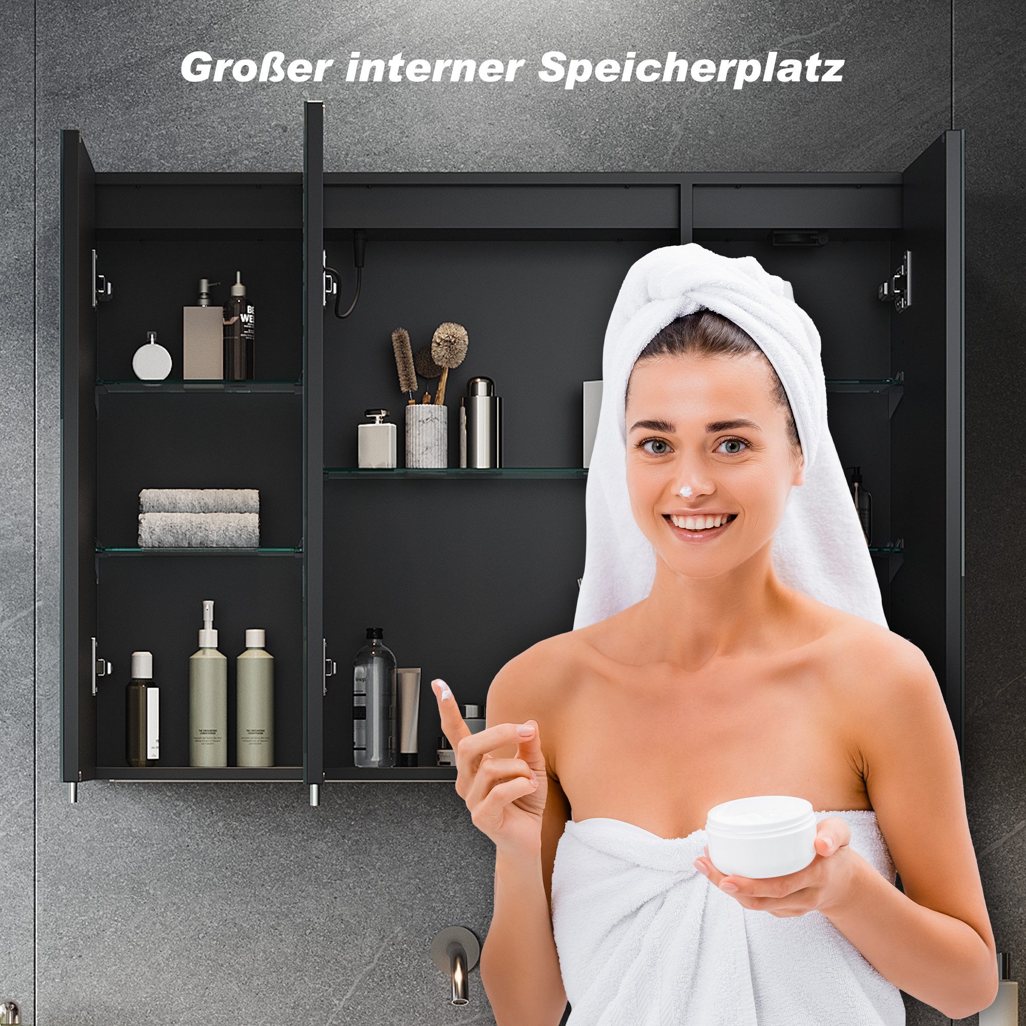 SONNI Badezimmerspiegelschrank Badezimmerspiegelschrank mit Beleuchtung und Lagerung, Spiegelschrank mit 3 Lichtfarben, Anti-Beschlag-Funktion,flexible Fächer,  – Bild 5 von 5