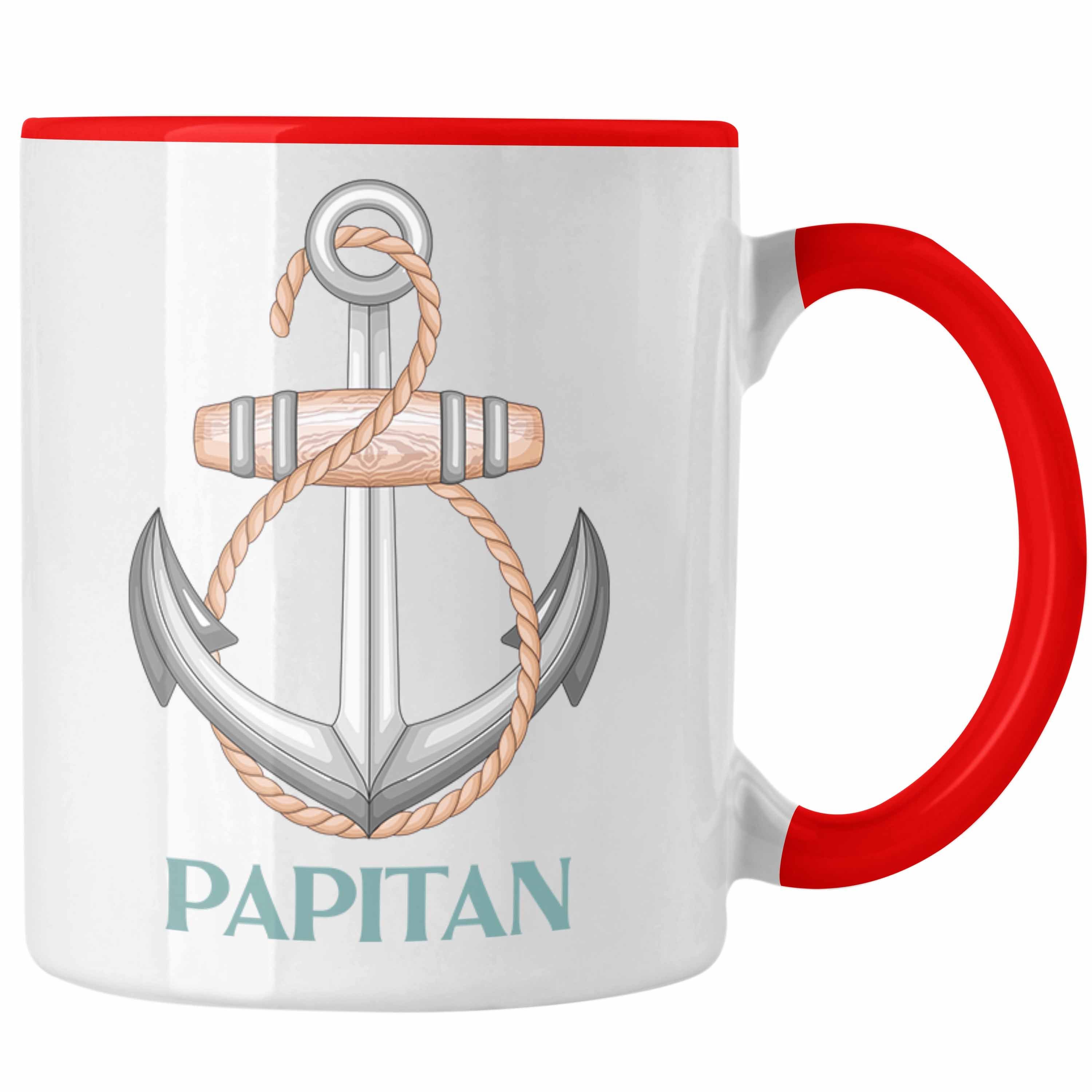 Trendation Tasse Kapitän Tasse Geschenk für Papa Vater Papitän Geschenkidee zum Vaterta Rot | Teetassen