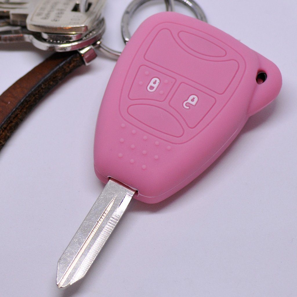 mt-key Schlüsseltasche Autoschlüssel Softcase Silikon Schutzhülle Pink, für Chrysler 300C Voyager Dodge RAM Jeep Commander Grand Cherokee | Schlüsseltaschen