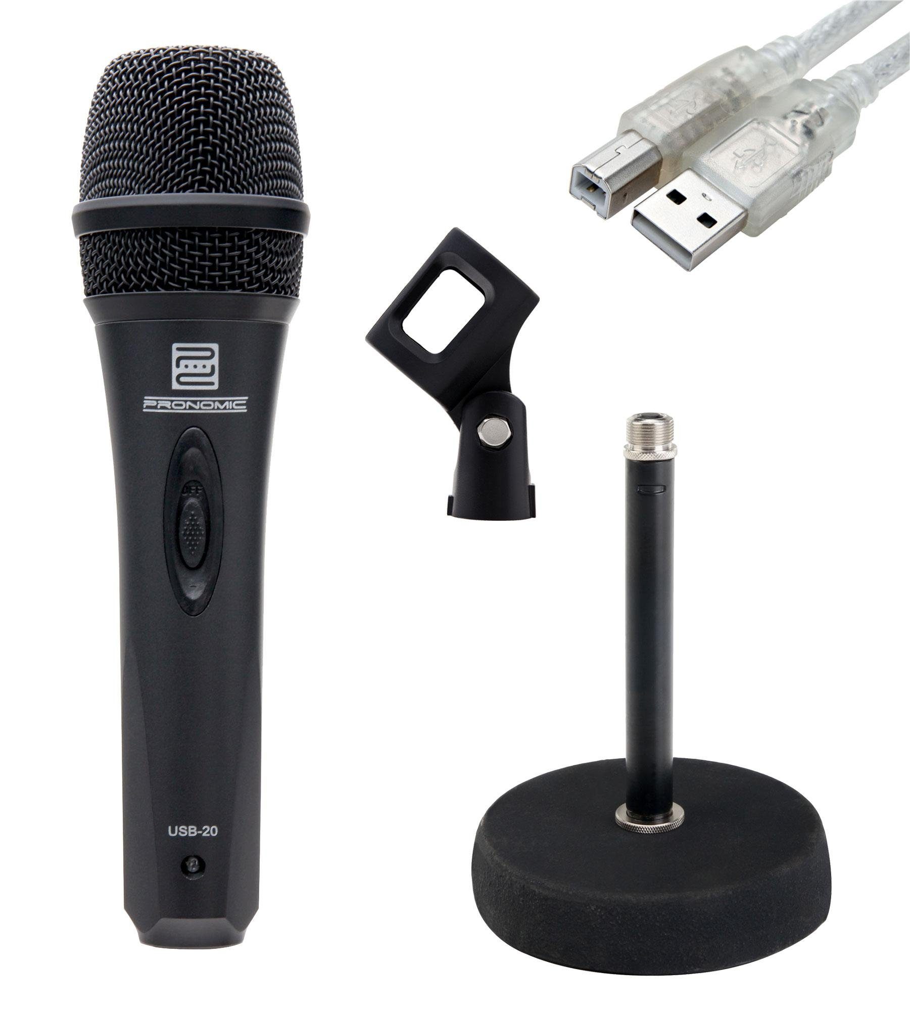 Pronomic Mikrofon »USB-20 USB Mikrofon SET inkl. Pronomic MST-10 BK  Tisch-Mikrofonstativ (dynamisches Gesangs-/Sprachmikrofon,  Ein-/Aus-Schalter, USB Typ A, inkl. Halterung, USB Kabel, Etui, Kleinstativ  rund)«, Ausgewogener, präsenter Klang online ...