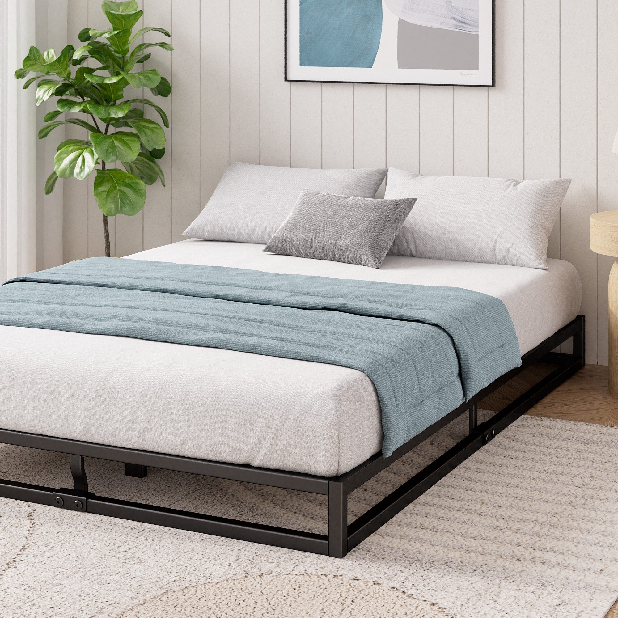 ZINUS Bettgestell Joseph - Stabiler Bettrahmen mit Holzlattenrost & Stauraum (Bis 318 kg belastbar, 1-tlg., Doppel/Einzelbett, Schwarz, 180x200 cm), Kinderleichter Aufbau, Robust