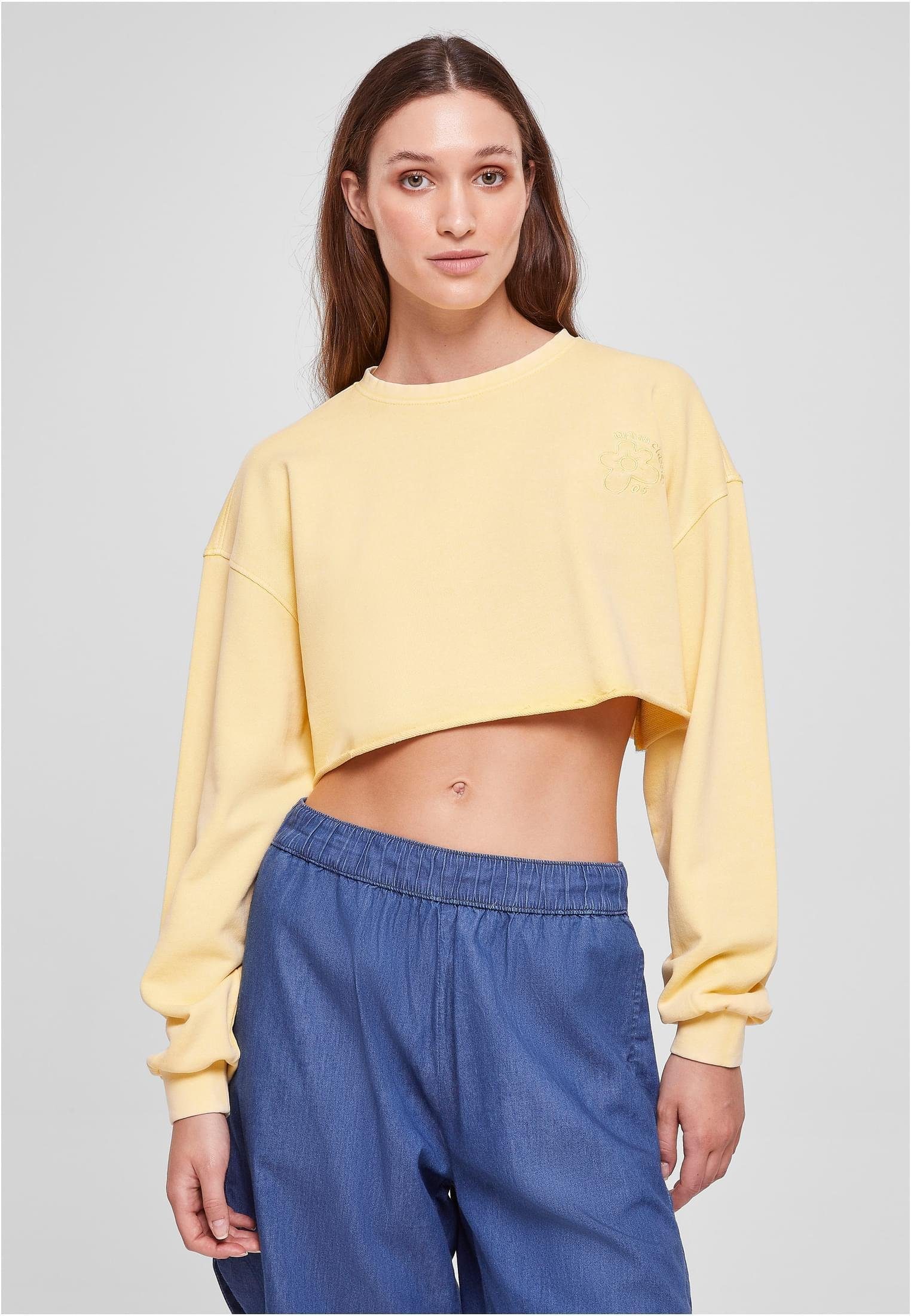 Sweatshirt Ladies Cropped Flower Embroidery Terry Crewneck