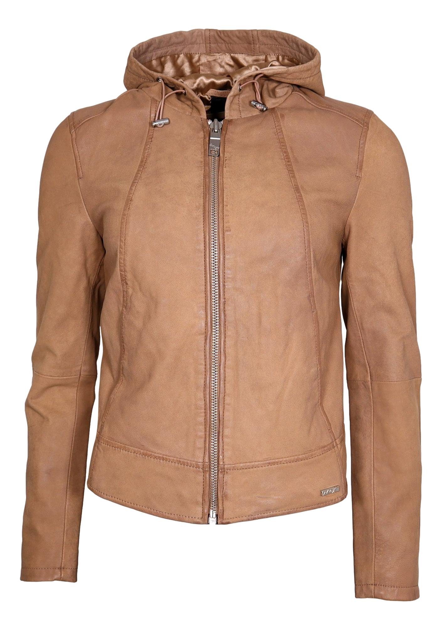 Maze Lederjacke • Bikerjacke Donie mit Tunnelzugkapuze, Damen Lederjacke \