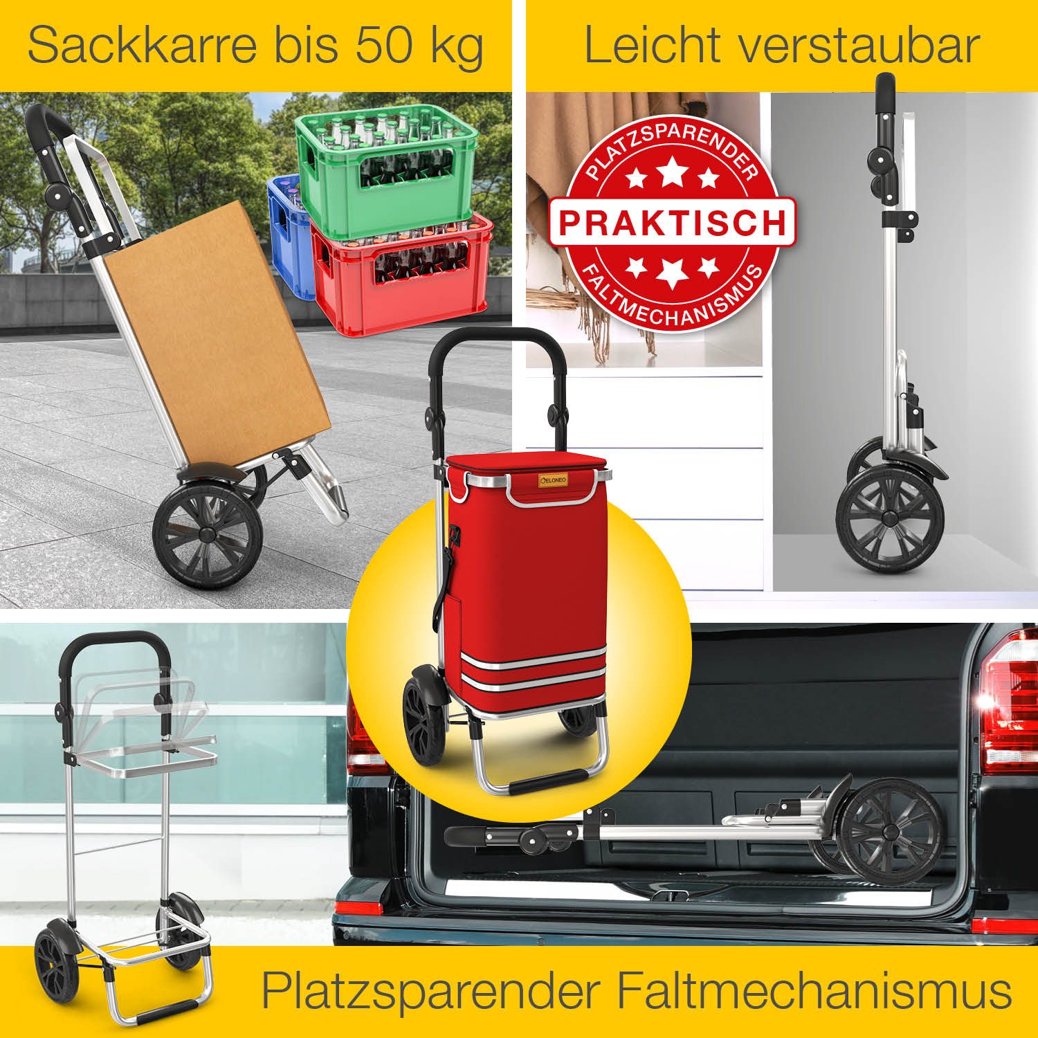 ELONEO Einkaufstrolley ELONEO Einkaufstrolley, 3in1, klappbar, Mit HängFix zum Anhängen an den Einkaufswagen