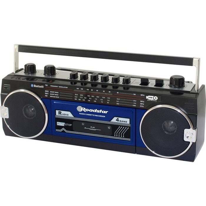 Roadstar Kassettenradio blue Kassetten Player (Fühlbare Tasten Aufnahmefunktion Inkl. Mikrofon)