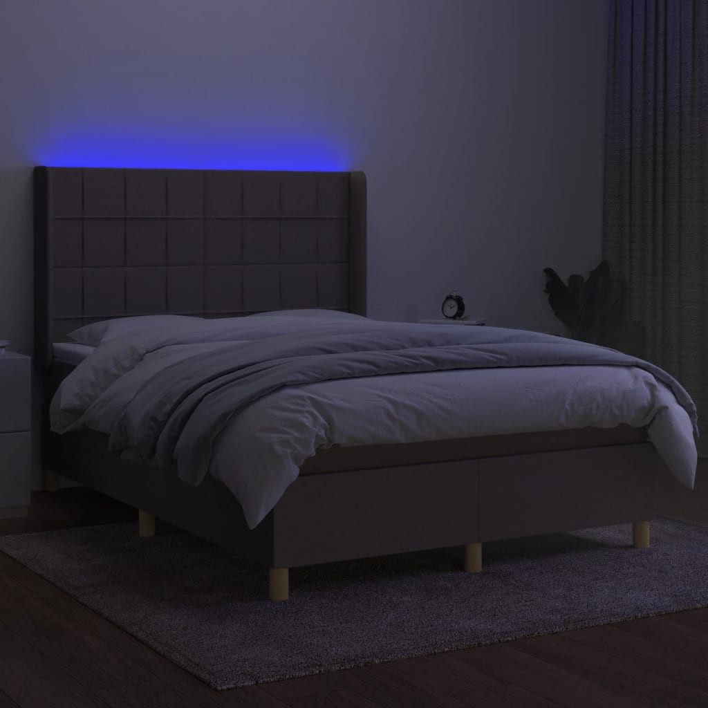 vidaXL Bett Boxspringbett mit Matratze & LED Taupe 140x200 cm Stoff